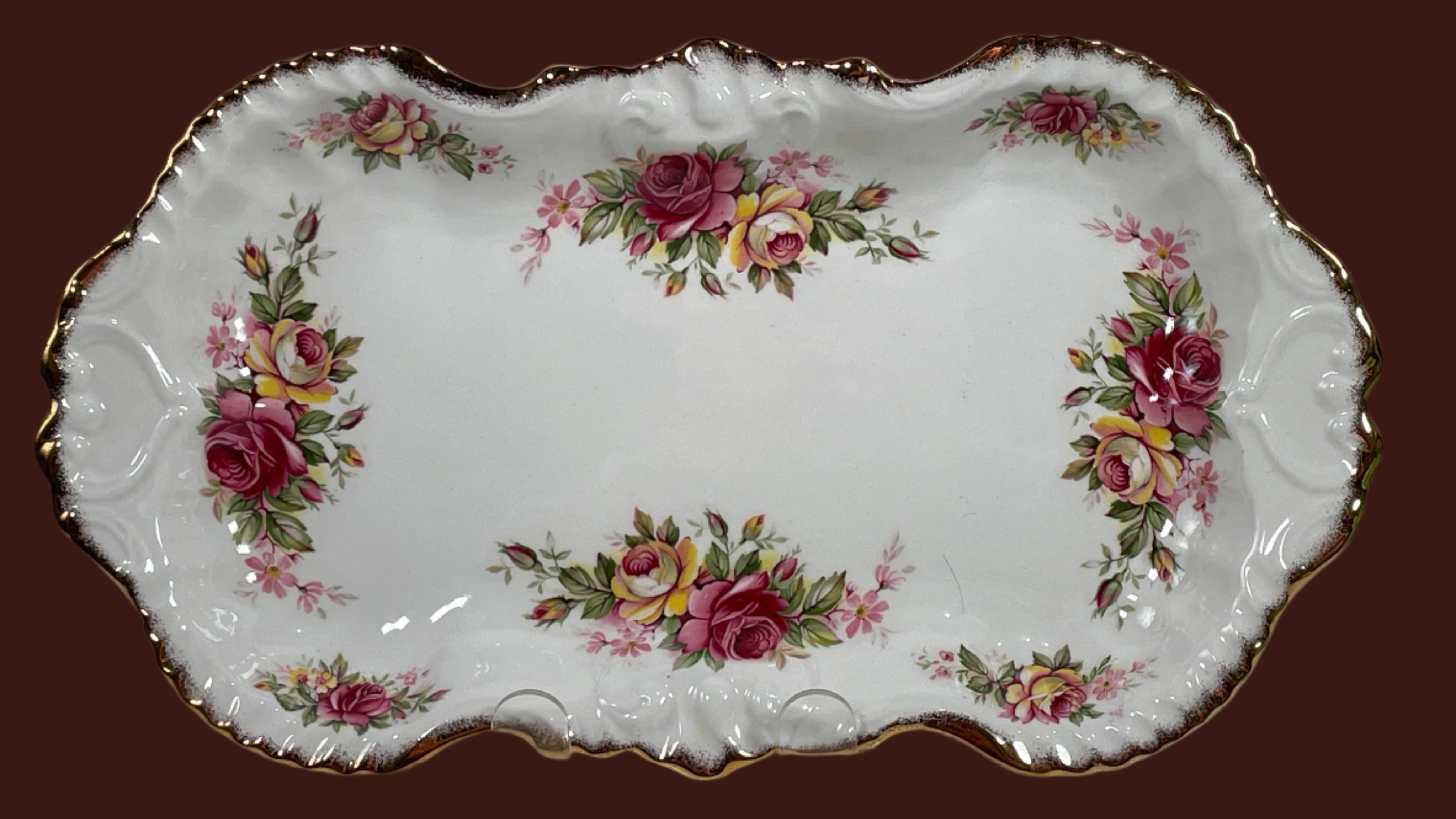Vintage James Kent Old Foley Rose Garland 11 3/4" Oblong Sandwich Tray