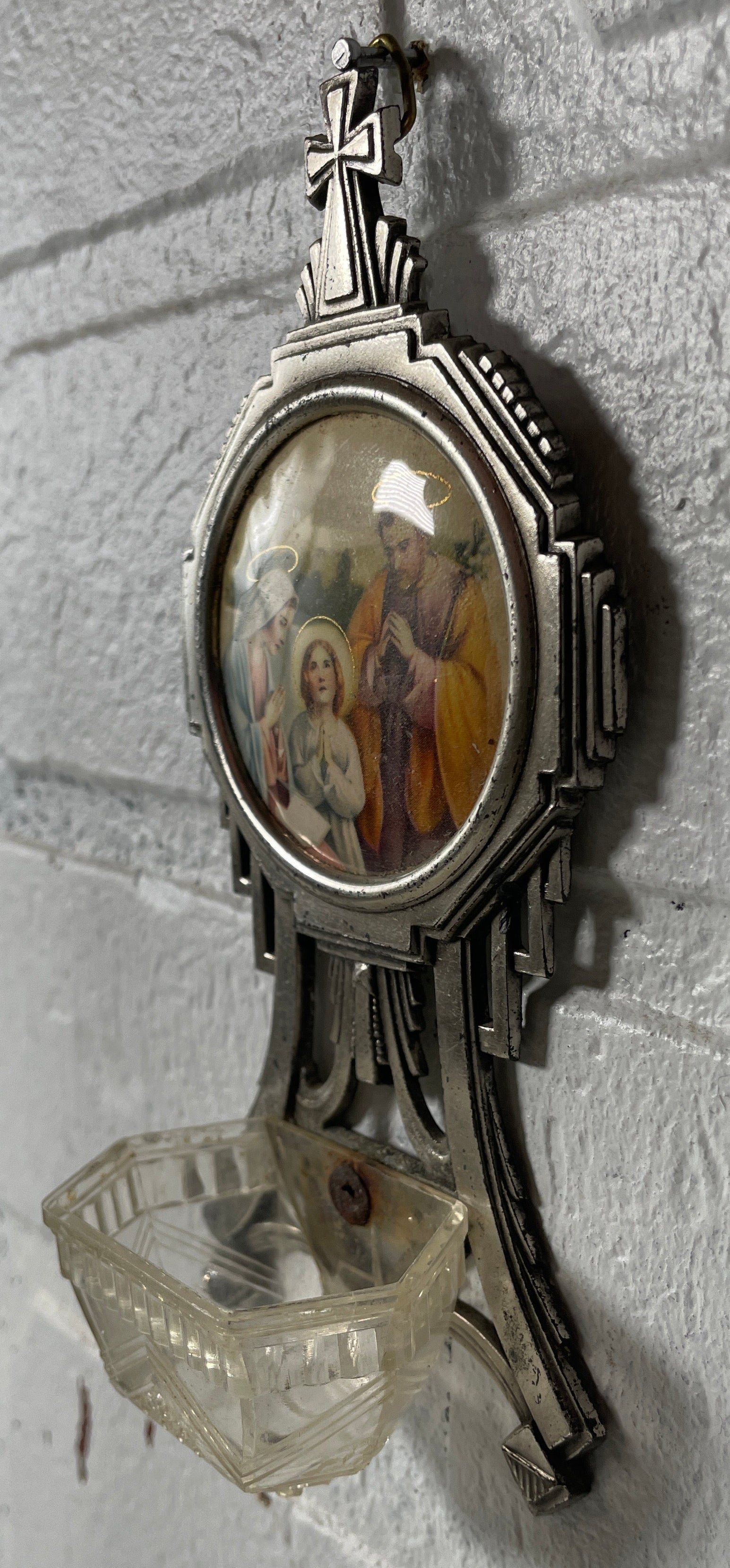 Décoration murale vintage en forme de bénitier français Saint-Isaac Jogues, style Art déco