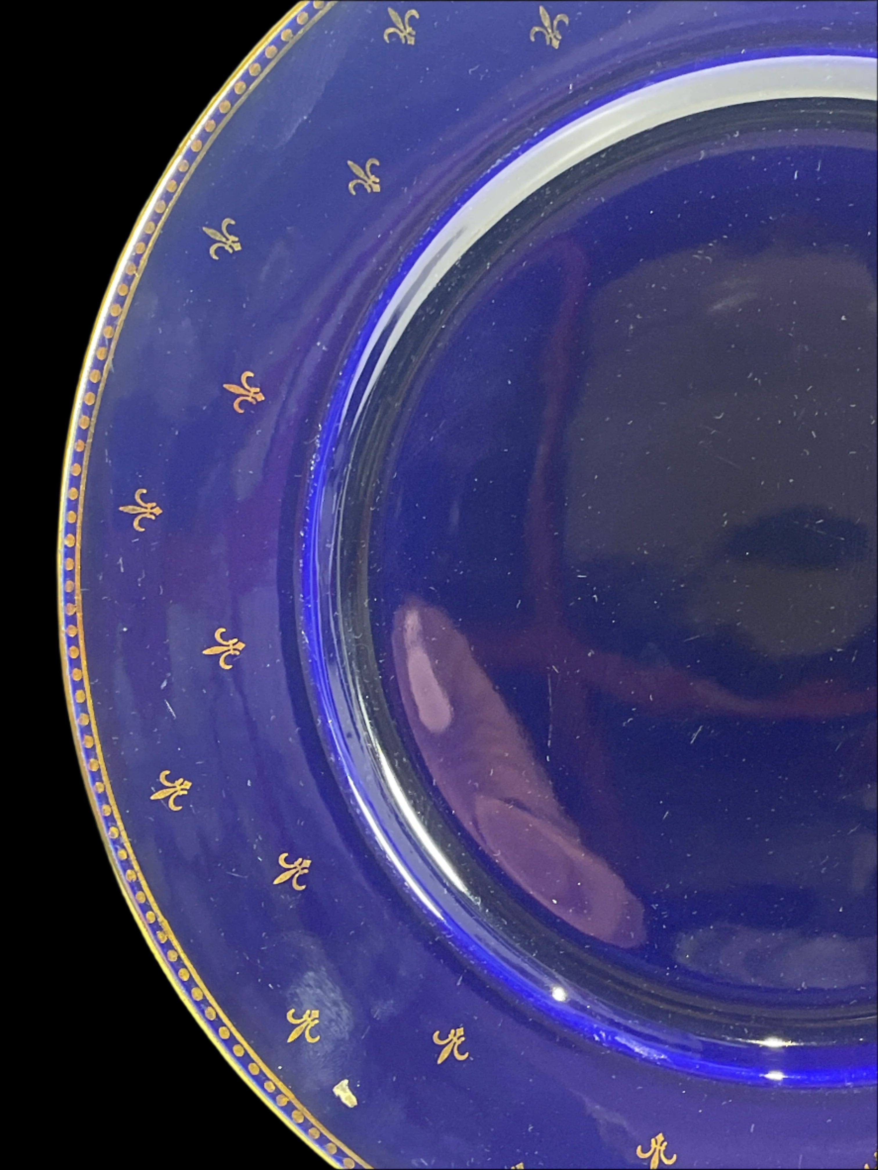 Vintage Rorstrand Cobalt Blue Fleur de Lis Porcelain 13.” Plate