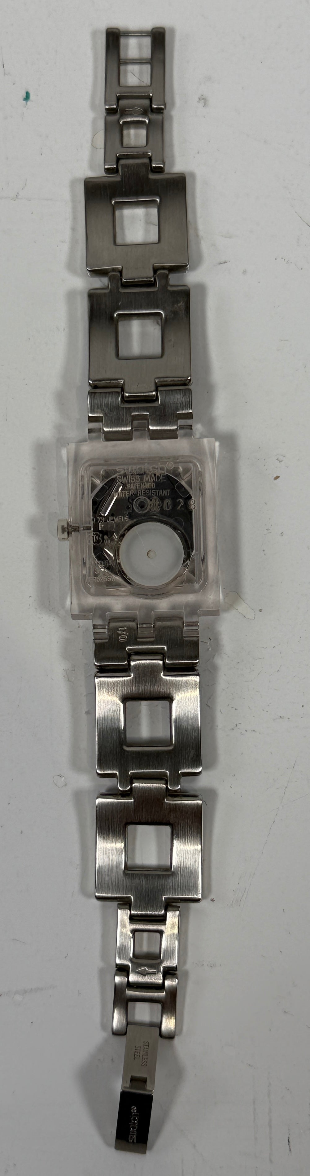 Montre-bracelet carrée vintage Swatch en émail – Bleu et violet