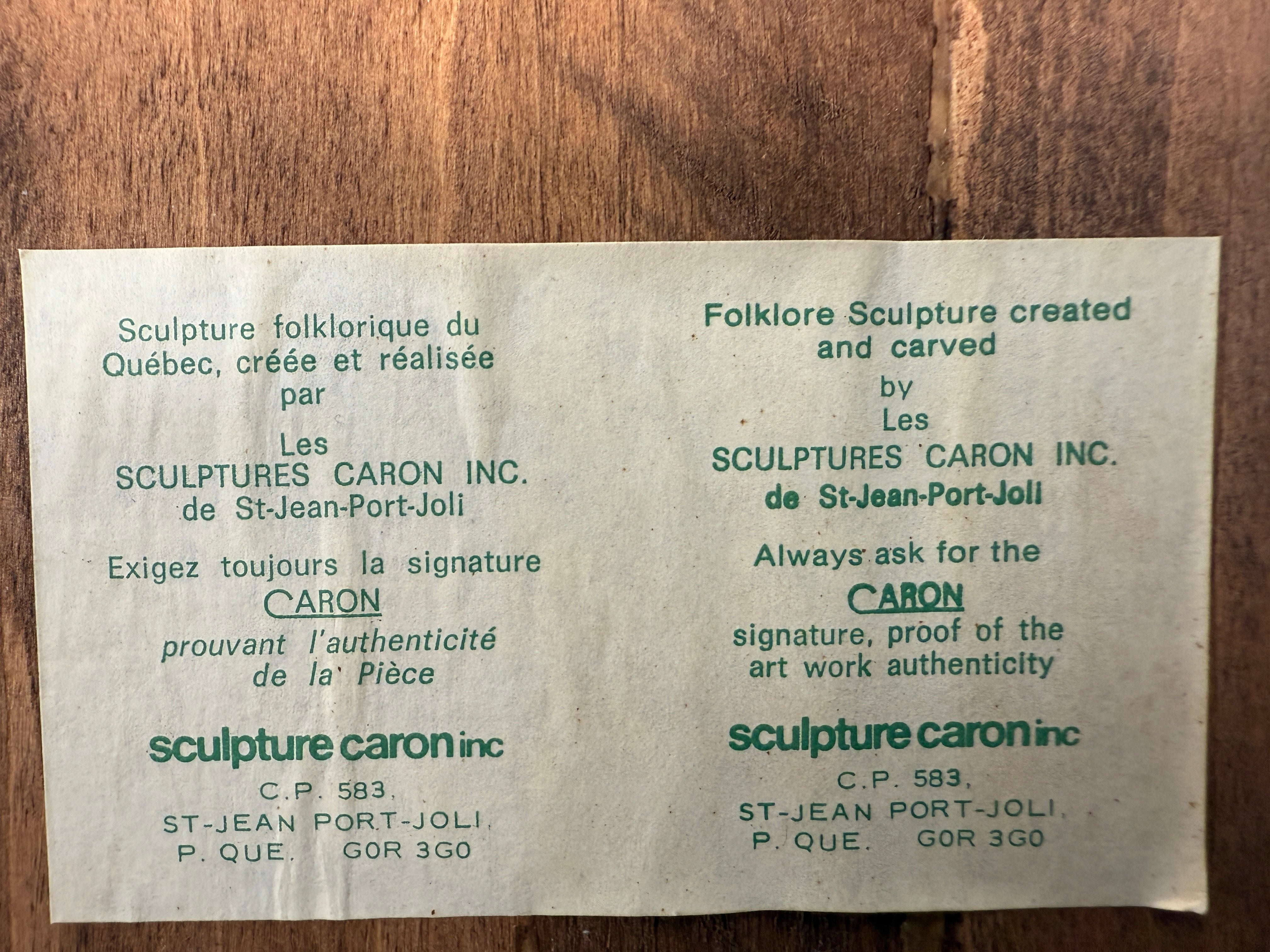 Vintage Quebec Wood Carving – Canoe Woman – Signed Caron – St-Jean-Port-Joli Folk Art