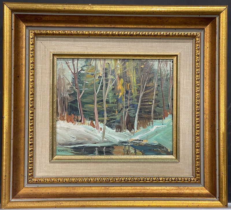 Lovely oil painting on board by Canadian artist, Quebec Winter scene, signed S. Berne 8”x10”