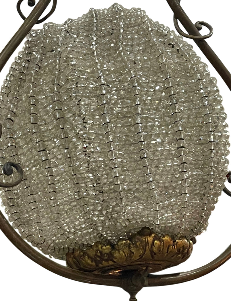 Antique Spherical Beaded Crystal glass and Gilt Bronze Chandelier