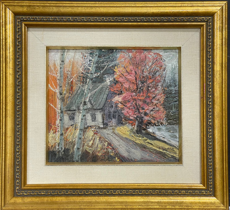 Belle peinture à l'huile sur carton par un artiste canadien, magnifiquement encadrée, signée S. Berne 8"x10"