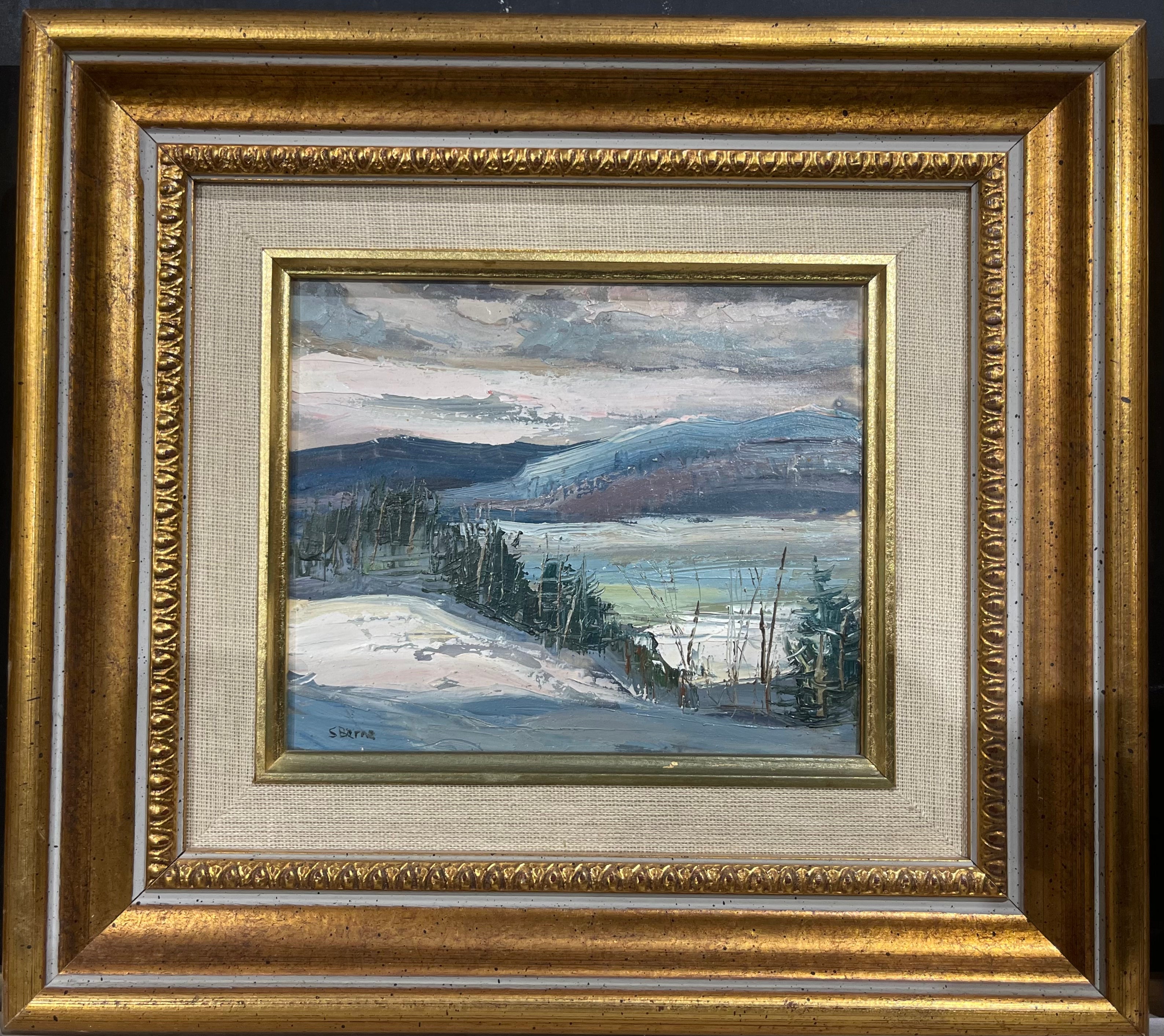 Lovely oil painting on board by Canadian artist, beautifully framed, signed S. Berne 8”x10”