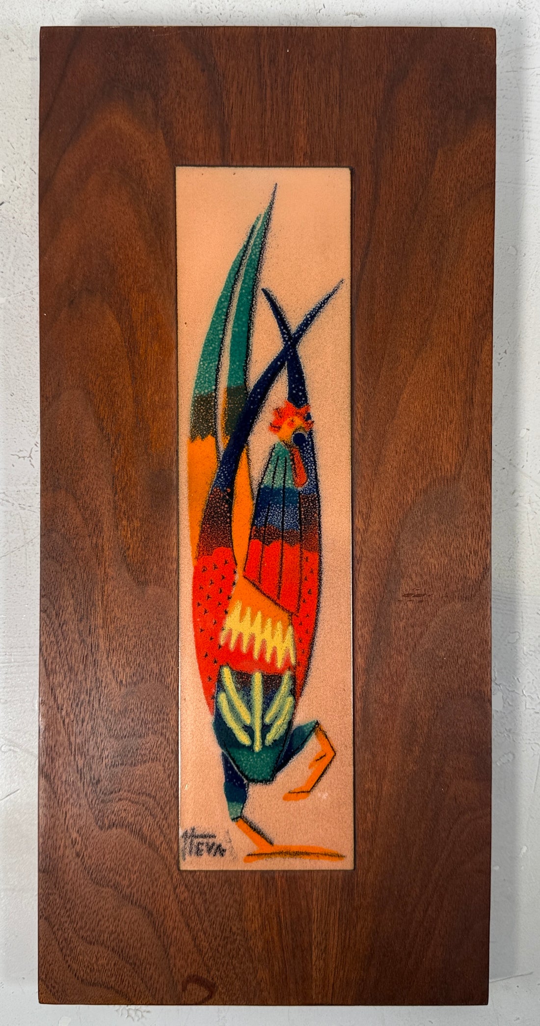 Mid-Century Enamel on Copper Wall Plaque by HEVA – Abstract Figure