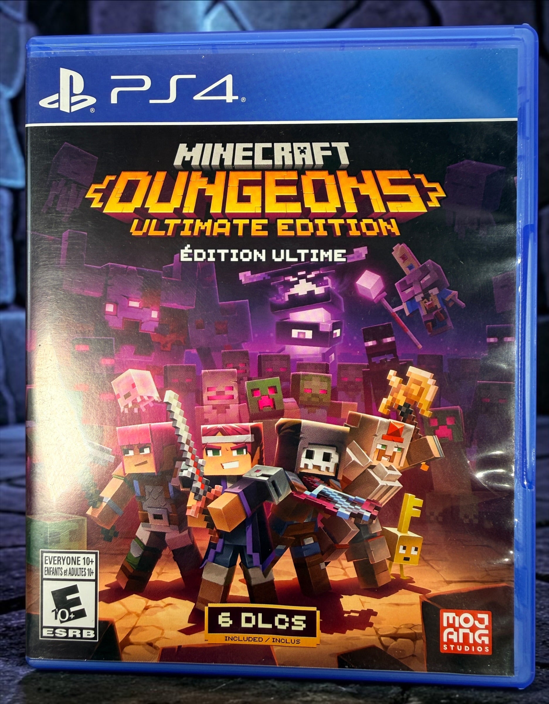 Minecraft Dungeons Ultimate Edition for PS4 with the base game and all six DLC expansions. Bilingual Canadian release with original case.