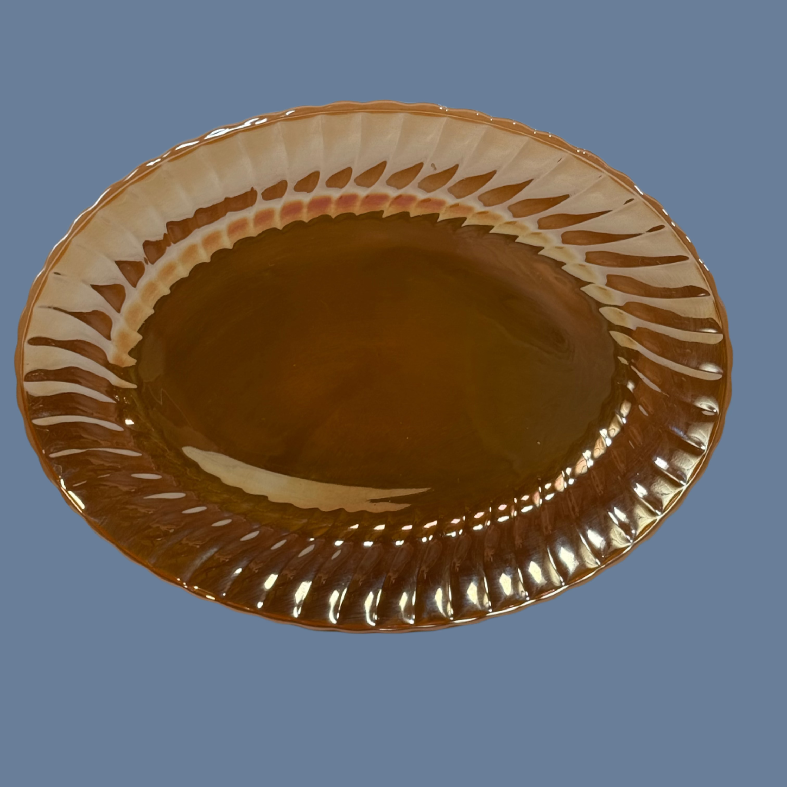 1950s Anchor Hocking Peach Lustre Swirl Platter – 15.5” Oval,  No. 2390, USA