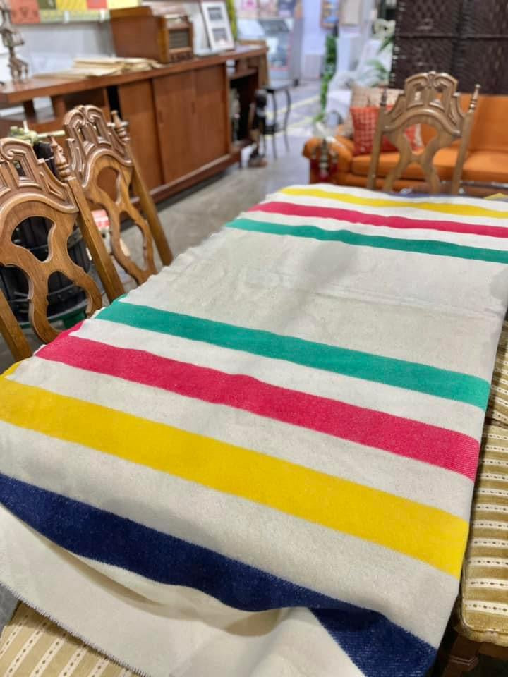 Original vintage queen size Hudson Bay “point” wool blanket