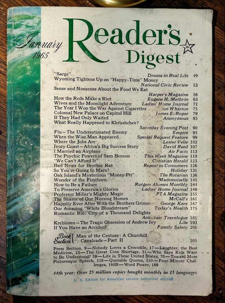 Vintage January 1965 Reader’s Digest featuring the collectible Oak Island Mysterious Money Pit article by David MacDonald.