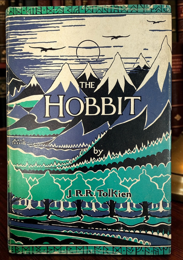 Collectible 1975 UK hardcover of Tolkien’s The Hobbit, Third Edition, Tenth Impression, with original illustrated dust jacket and endpaper maps.