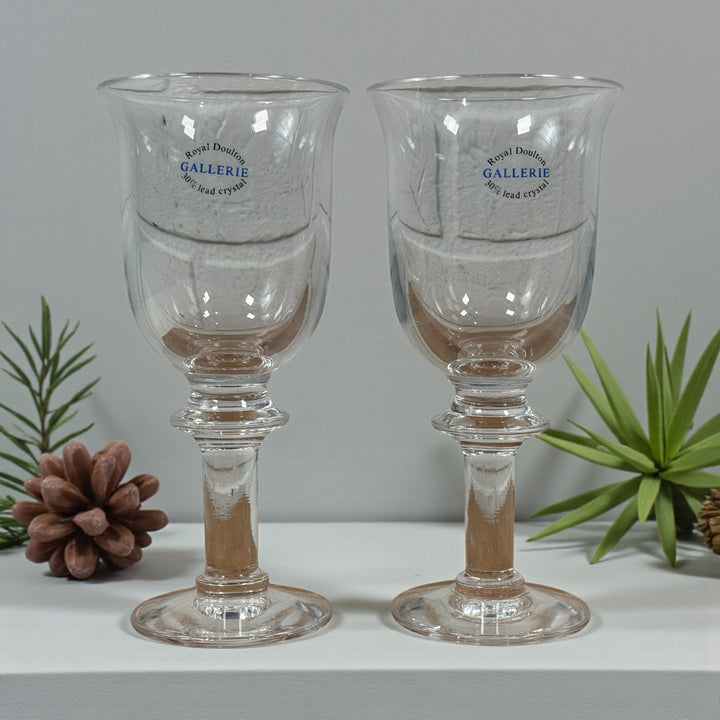 Royal Doulton Gallerie lead crystal aperitif goblets with box and brochure. 6-inch English stemware for port, sherry, vermouth. Excellent condition.