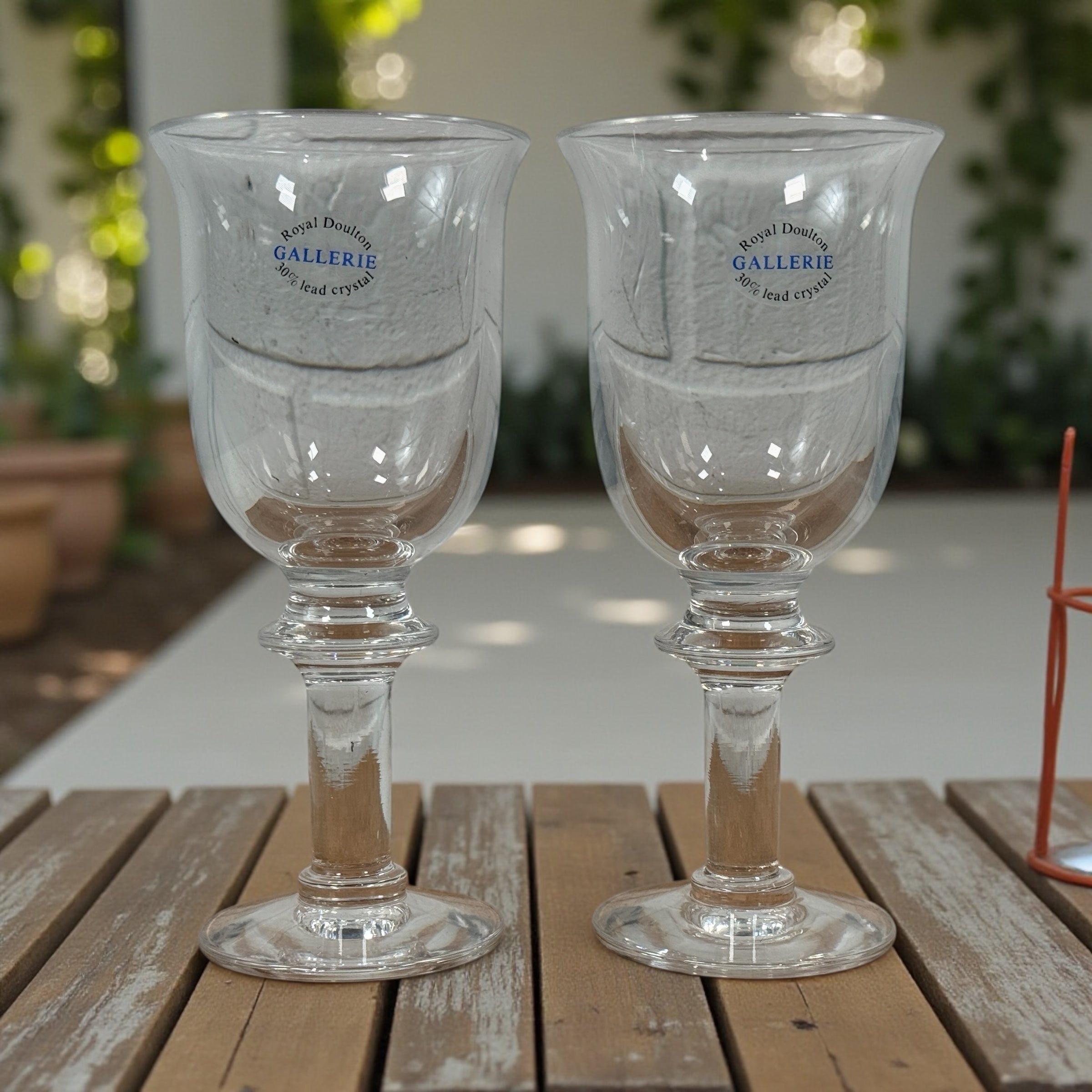 Royal Doulton Gallerie lead crystal aperitif goblets with box and brochure. 6-inch English stemware for port, sherry, vermouth. Excellent condition.