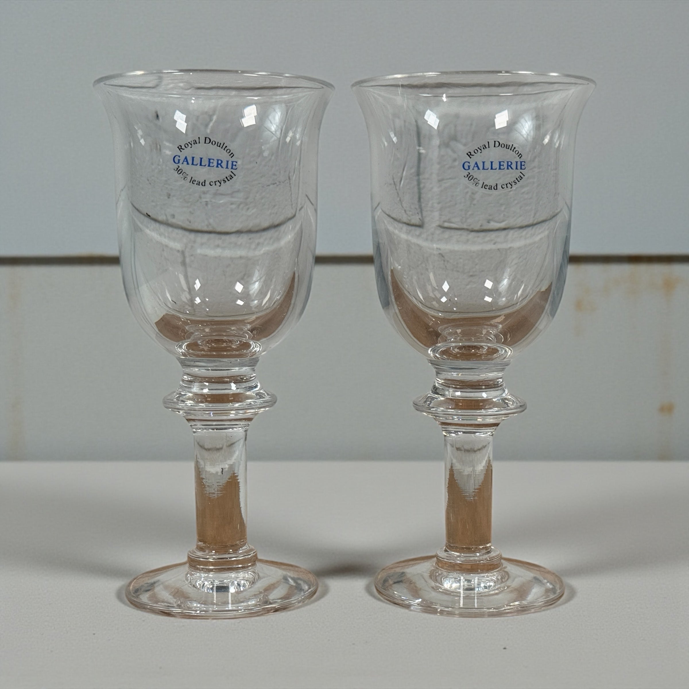 Boxed Pair, Royal Doulton Gallerie Crystal Goblets, Wine, Water, Cocktail, NIB