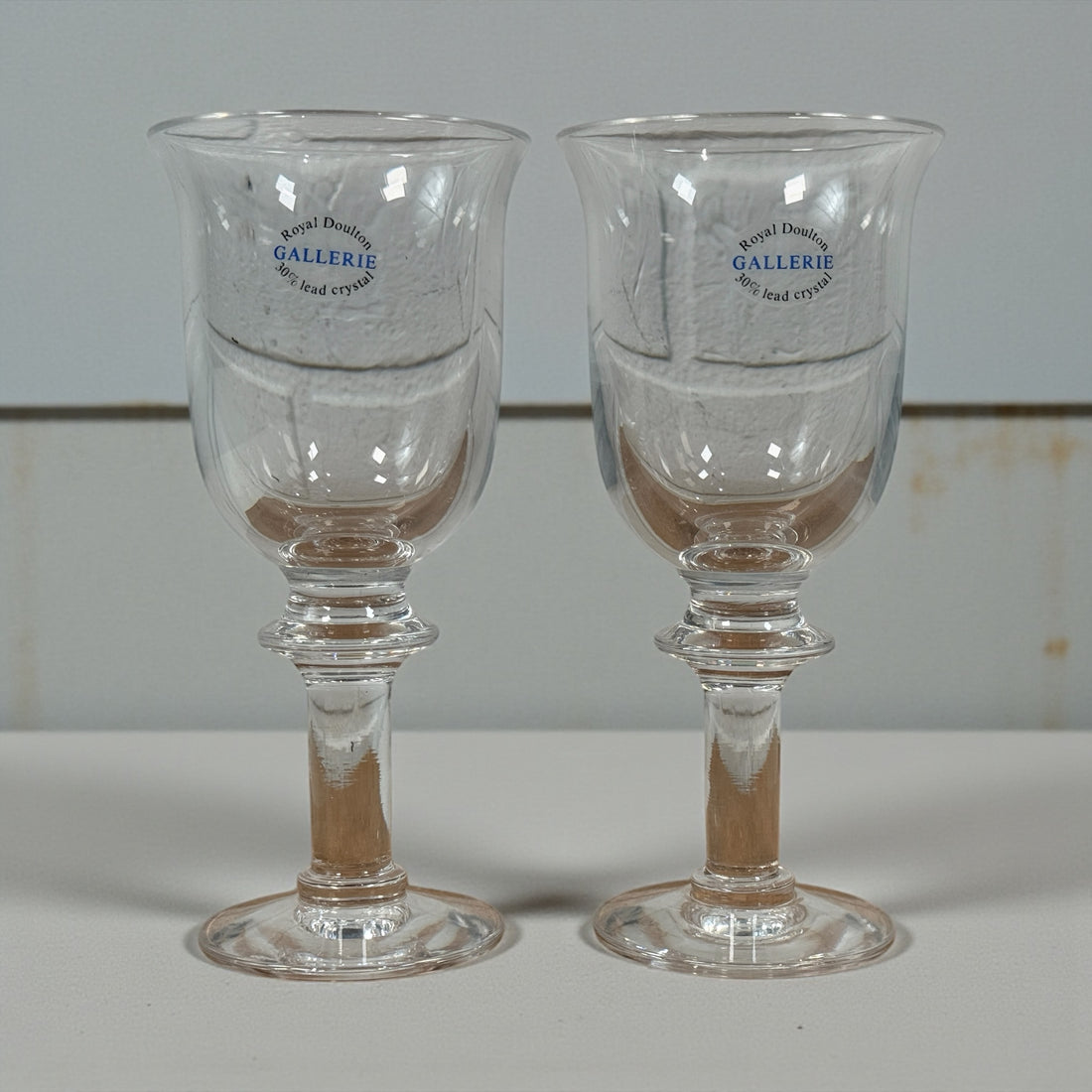 Boxed Pair, Royal Doulton Gallerie Crystal Goblets, Wine, Water, Cocktail, NIB