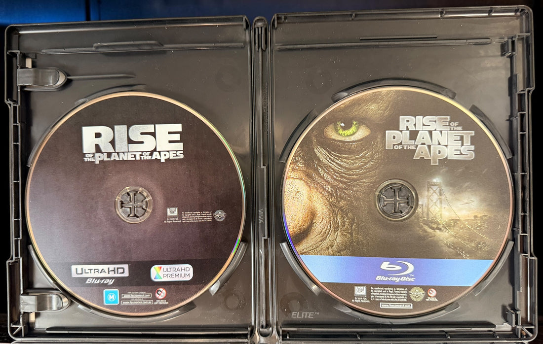 Planet of the Apes trilogy with Rise, Dawn and War on 4K UHD and Blu-ray. Complete six-disc bilingual set with original slipcovers.