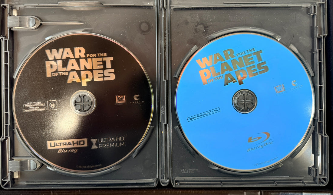 Planet of the Apes trilogy with Rise, Dawn and War on 4K UHD and Blu-ray. Complete six-disc bilingual set with original slipcovers.