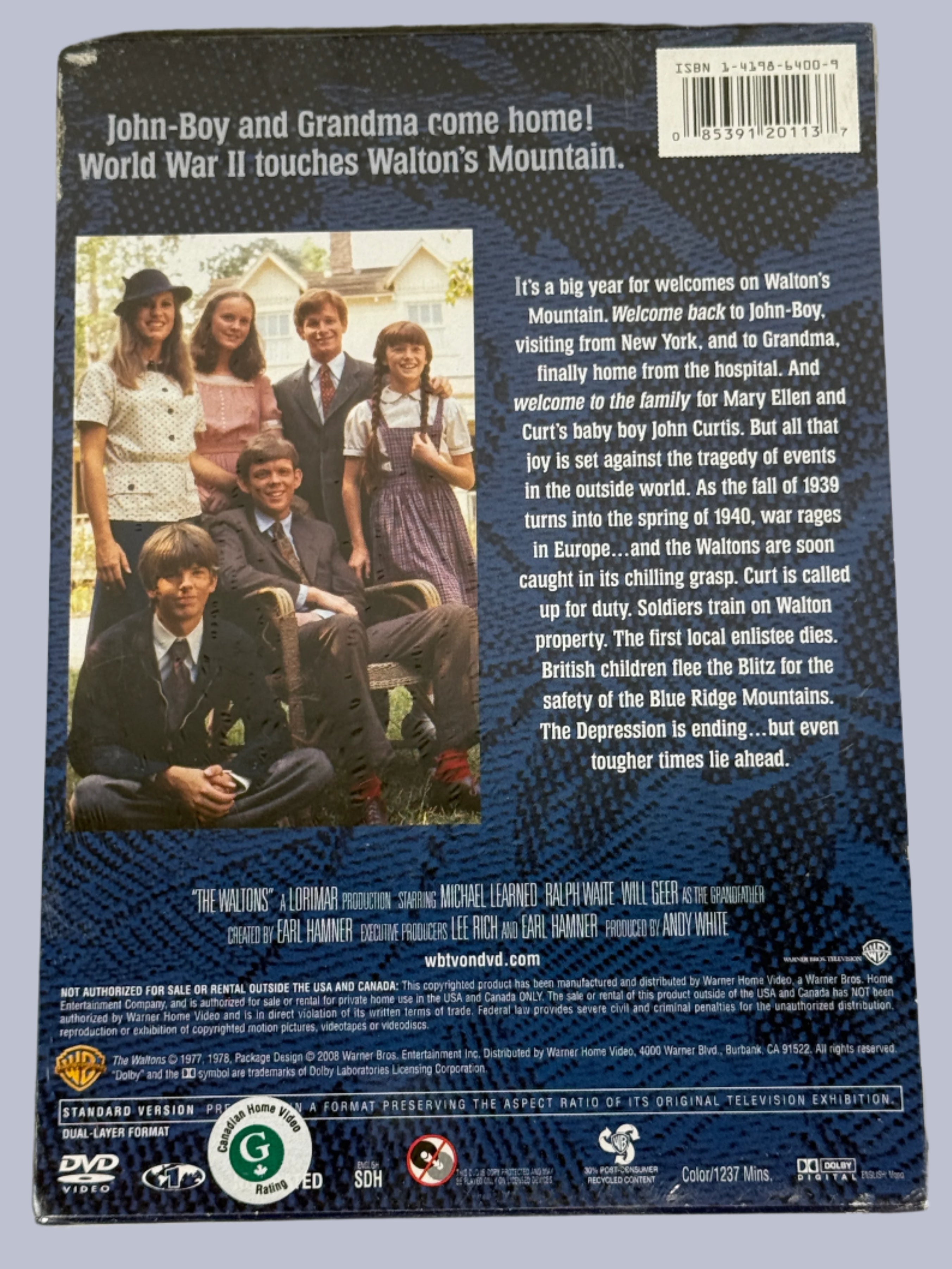 Back cover of a DVD with a group photo and text on a white background