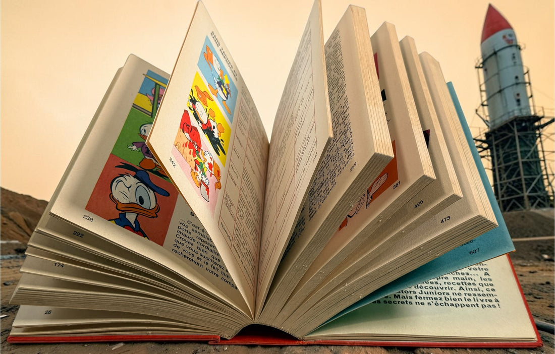 Vintage 1976 Walt Disney Manuel Géant des Castors Juniors, a 639-page French Hachette hardcover filled with colourful illustrations, games and activities.