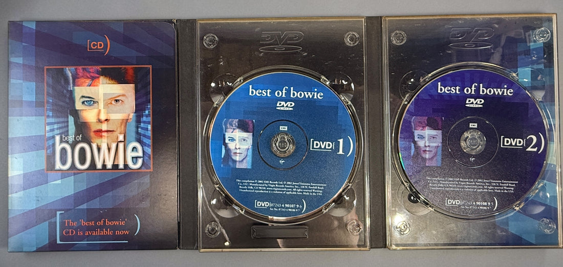 David Bowie 4-disc DVD lot with Best of Bowie, A Reality Tour and Inside Bowie and the Spiders 1972–1974. Pre-owned collector set