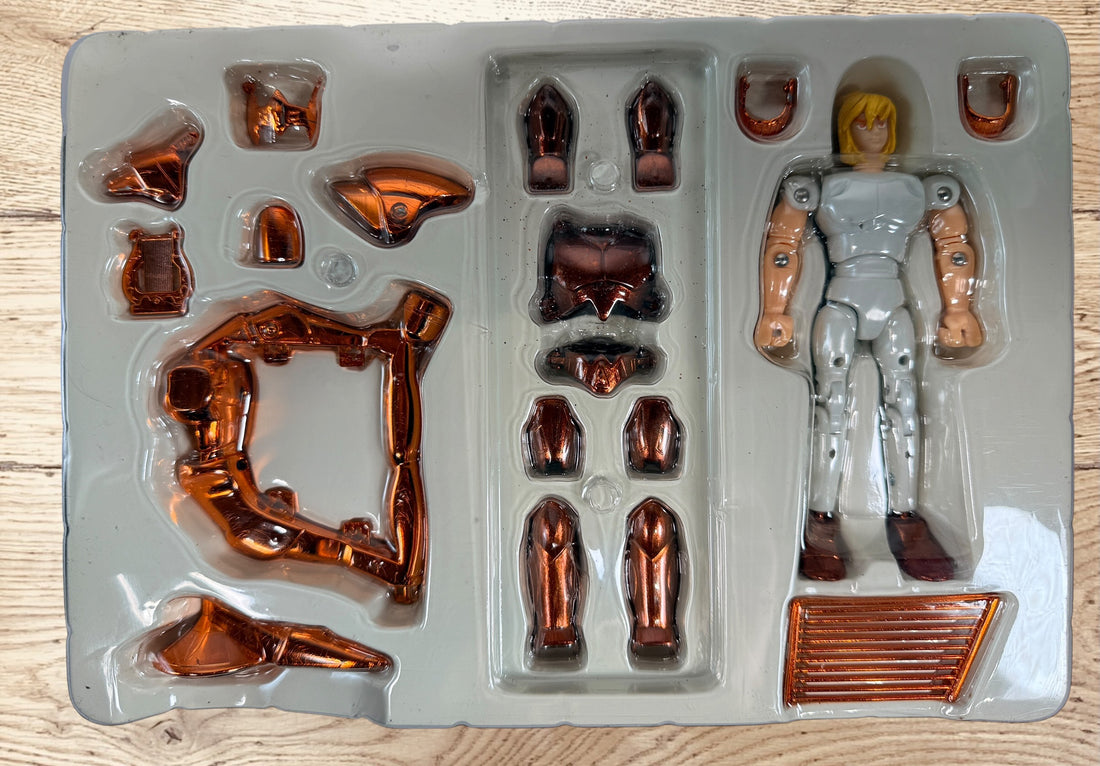 Vintage 2004 Bandai Saint Seiya Eta Benetnasch Mime figure with removable God Robe armour and original Hong Kong edition box.