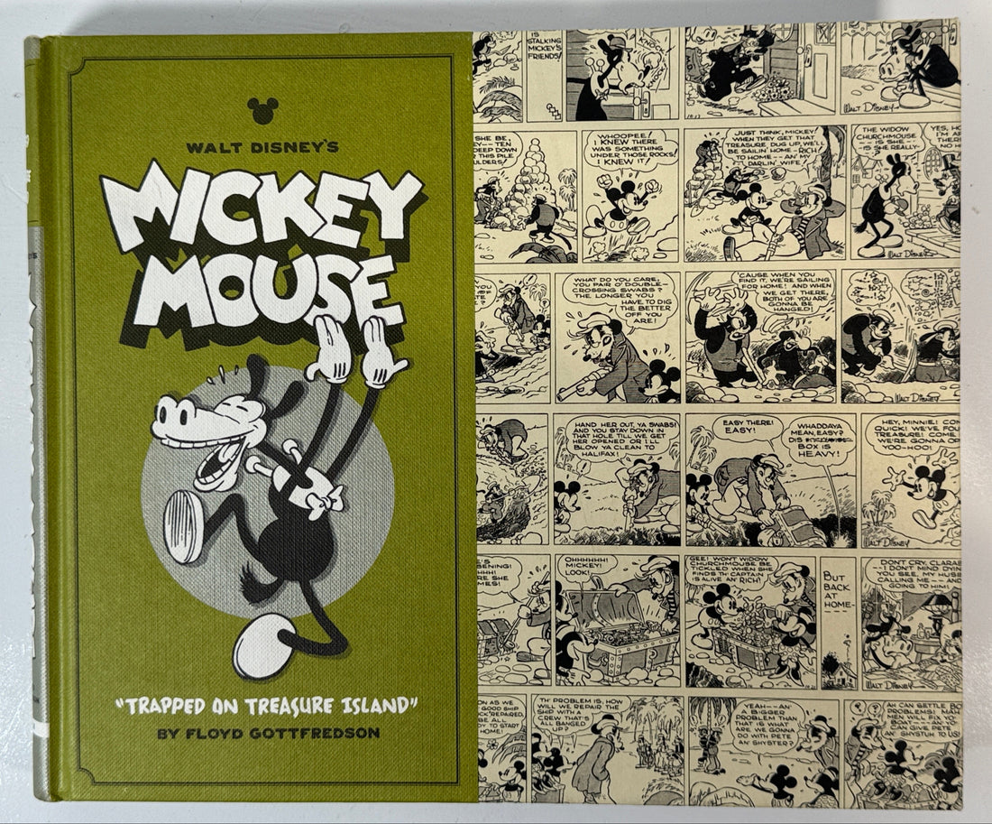 Book cover of 'Walt Disney's Mickey Mouse' with comic strip on a white background