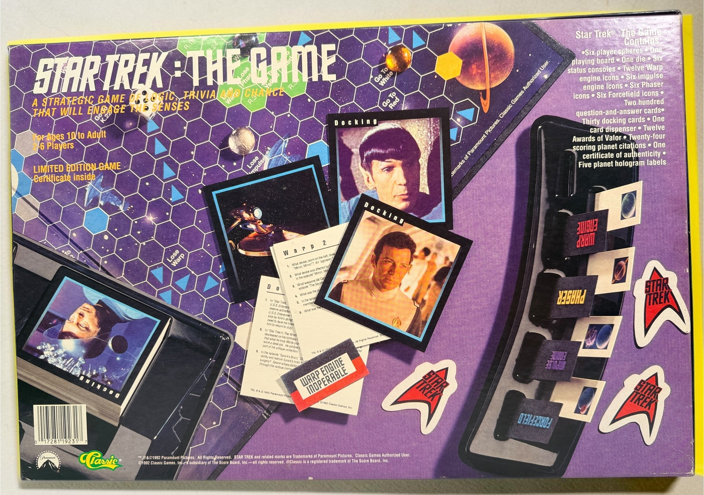 Vintage 1992 Star Trek The Game numbered Collector’s Edition, No. 067,081 of 200,000, with sealed trivia cards, certificate and original Star Trek artwork.