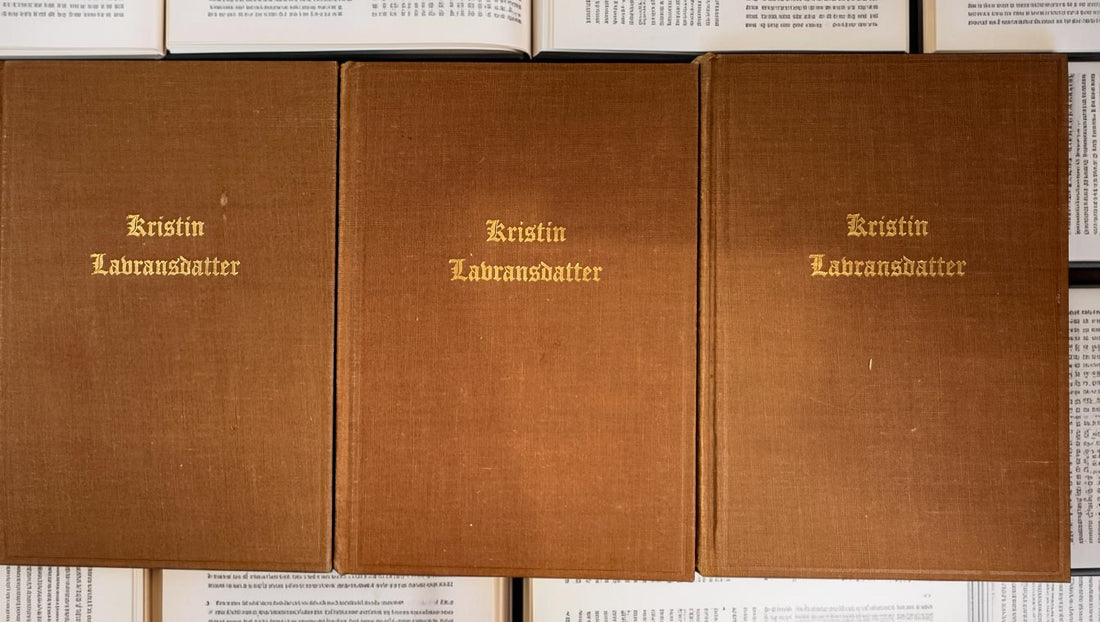 Vintage 1946 Kristin Lavransdatter trilogy by Nobel laureate Sigrid Undset. Complete three-volume Knopf hardcover set with original slipcase.