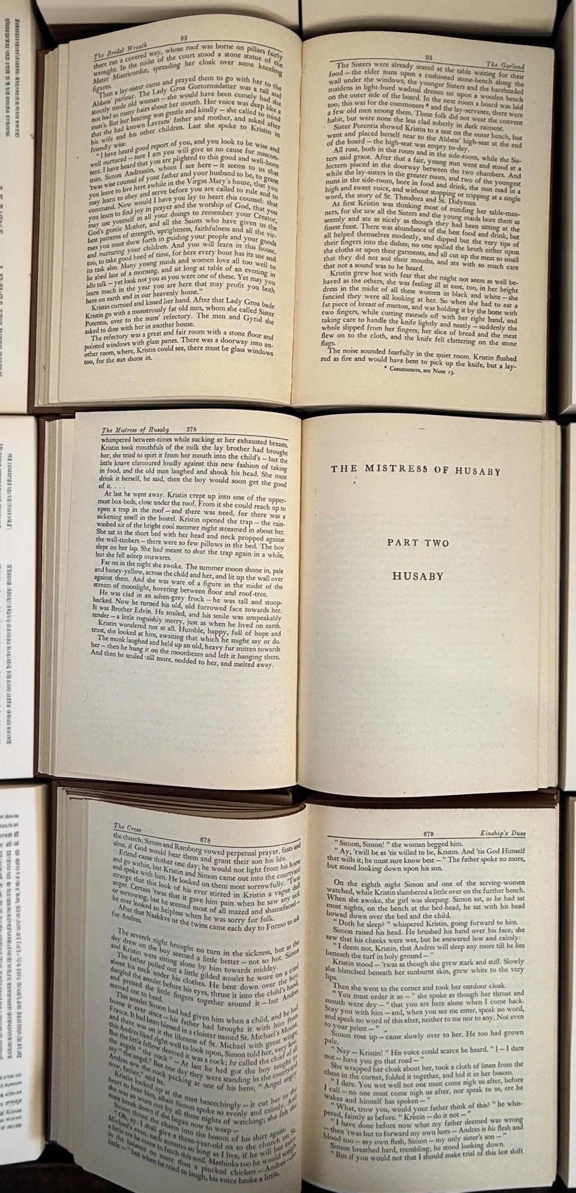 Vintage 1946 Kristin Lavransdatter trilogy by Nobel laureate Sigrid Undset. Complete three-volume Knopf hardcover set with original slipcase.