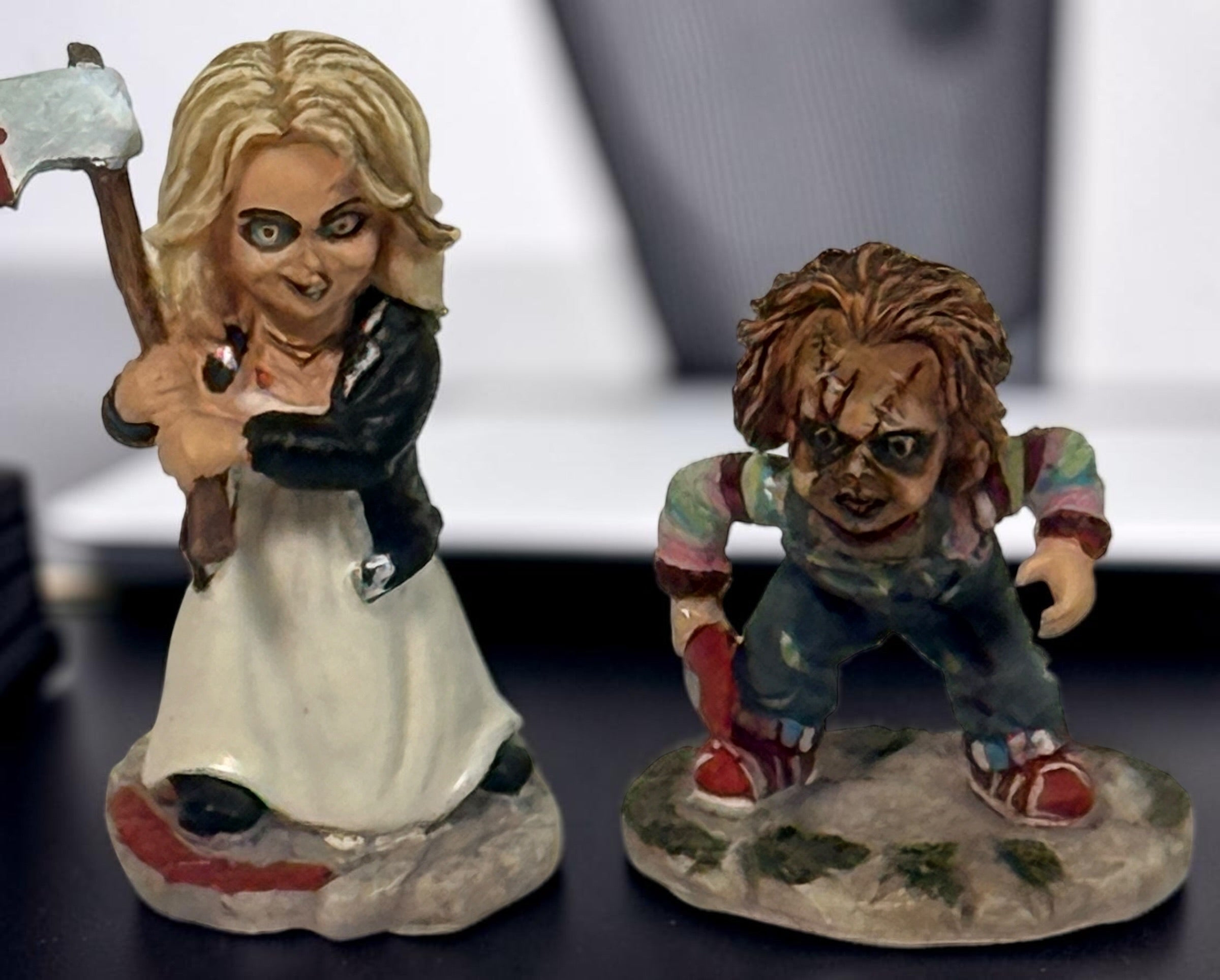 Official 2006 Hawthorne Village Bride of Chucky figurine pair featuring Chucky and Tiffany from the discontinued Horror Classics collection