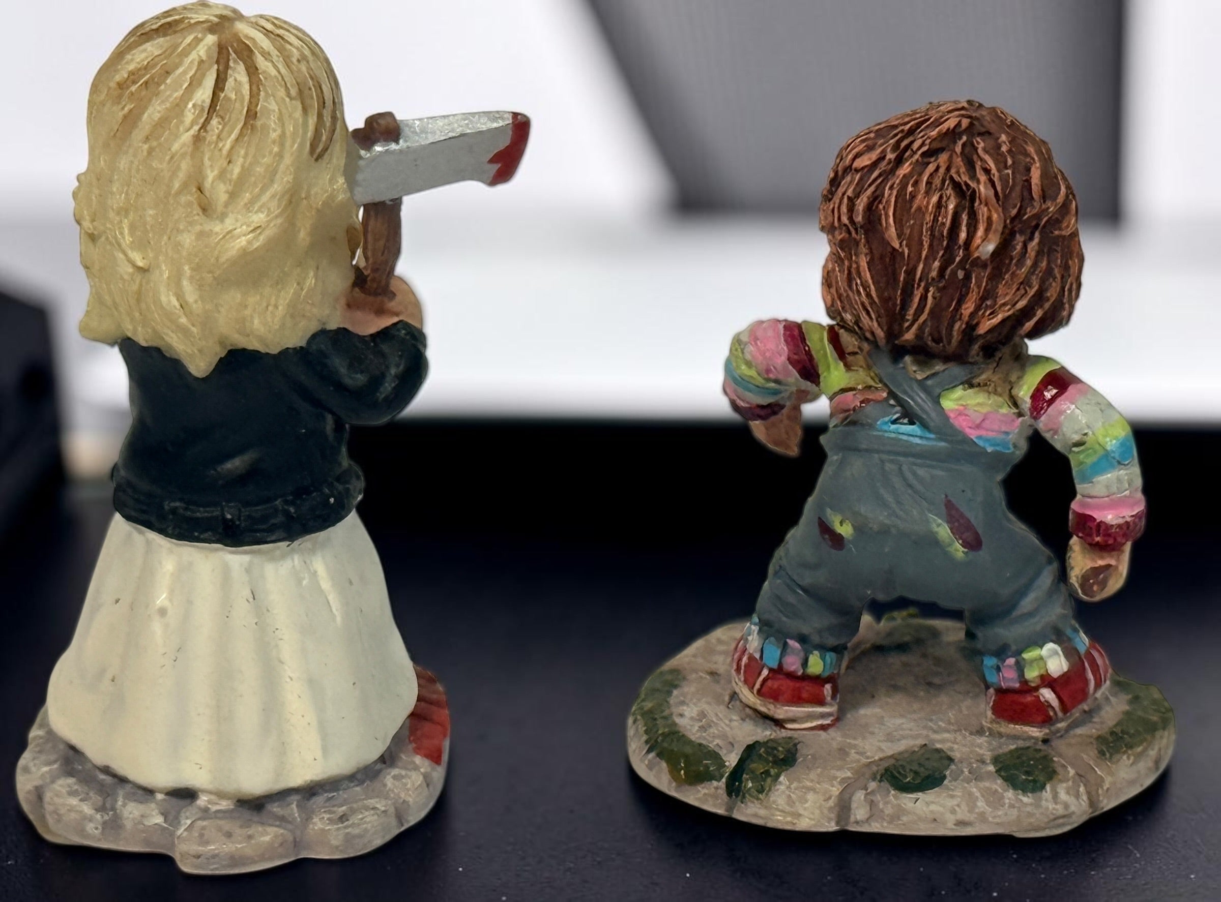 Official 2006 Hawthorne Village Bride of Chucky figurine pair featuring Chucky and Tiffany from the discontinued Horror Classics collection