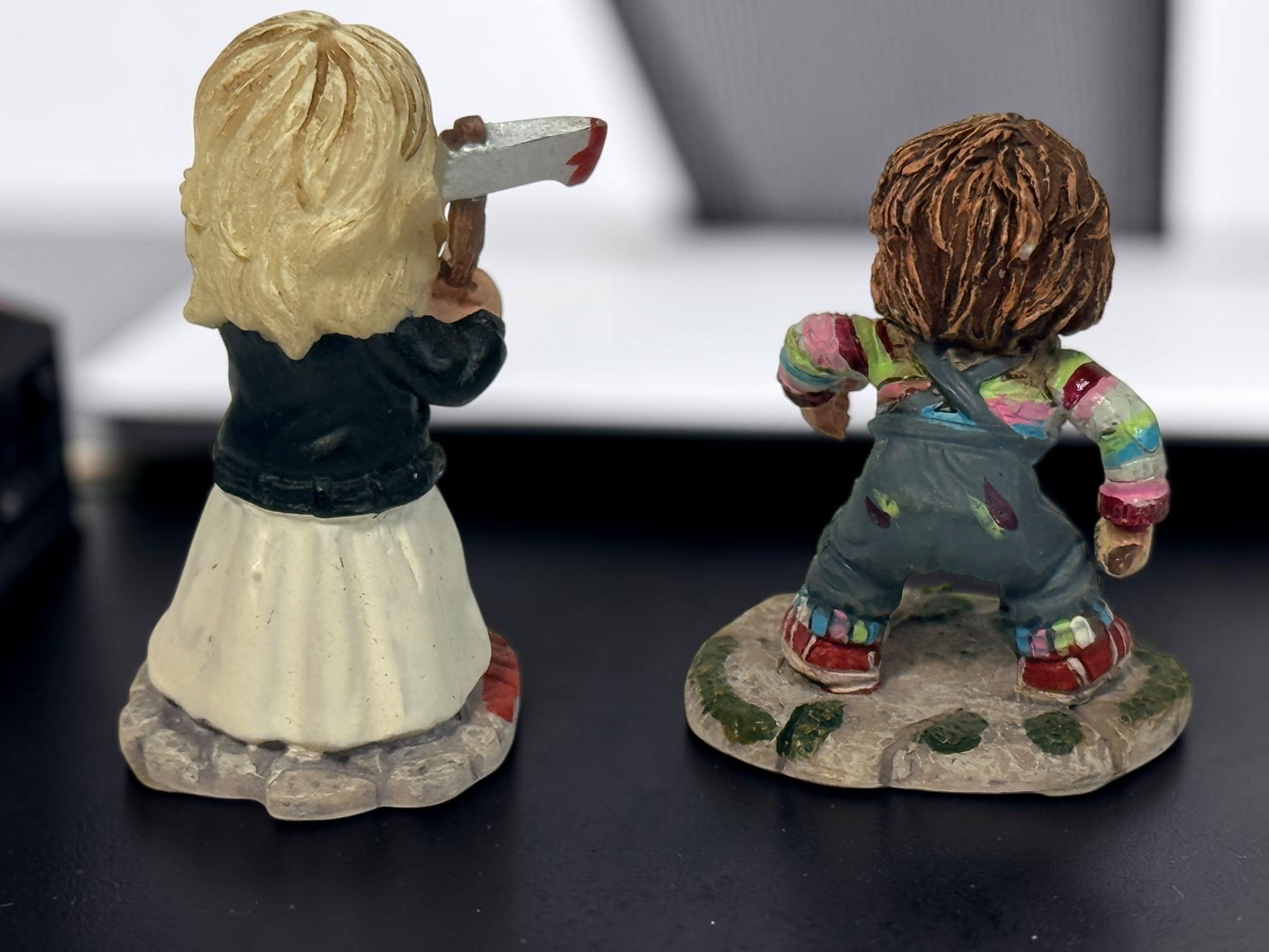 Official 2006 Hawthorne Village Bride of Chucky figurine pair featuring Chucky and Tiffany from the discontinued Horror Classics collection