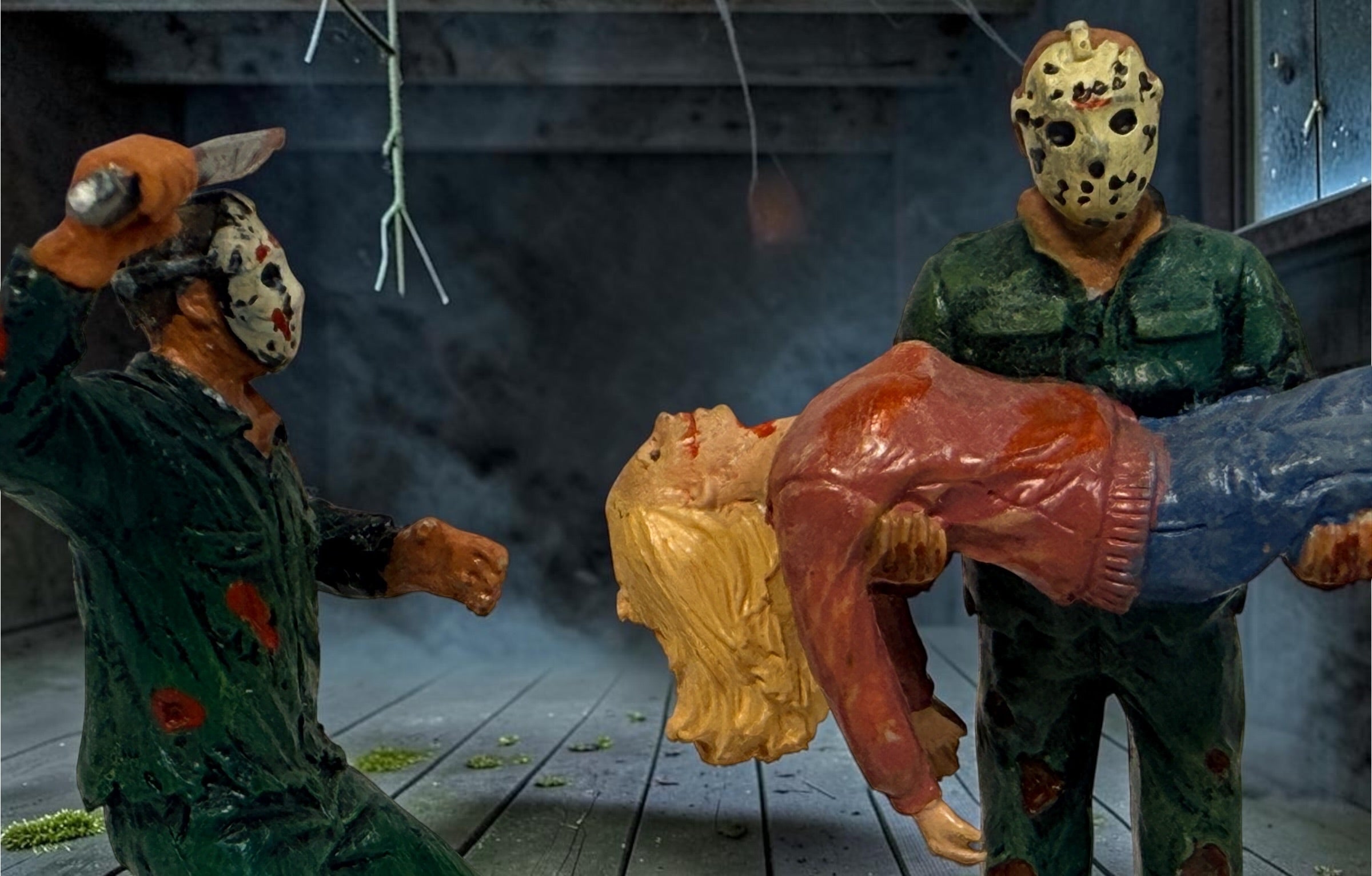 Hawthorne Village Friday the 13th Jason Voorhees set of 3 horror figurines, including Jason Strikes Again. Official 2005 New Line collectible.