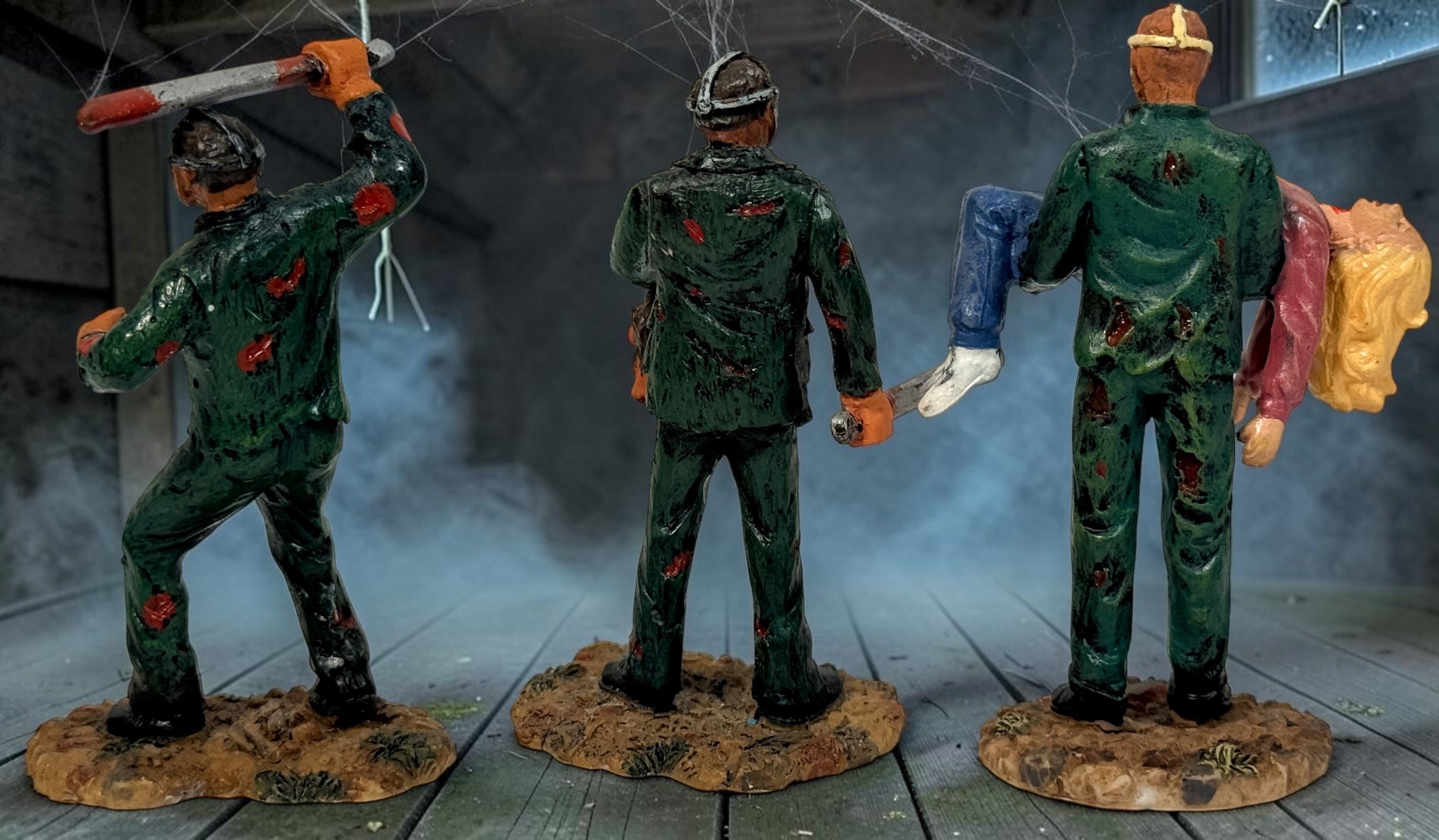 Hawthorne Village Friday the 13th Jason Voorhees set of 3 horror figurines, including Jason Strikes Again. Official 2005 New Line collectible.
