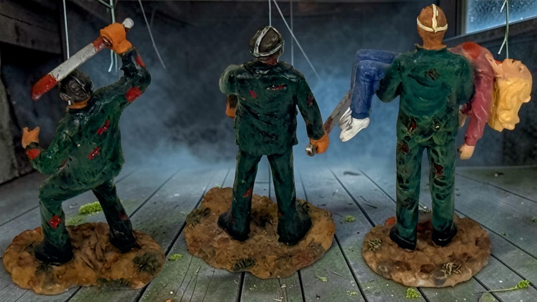 Hawthorne Village Friday the 13th Jason Voorhees set of 3 horror figurines, including Jason Strikes Again. Official 2005 New Line collectible.