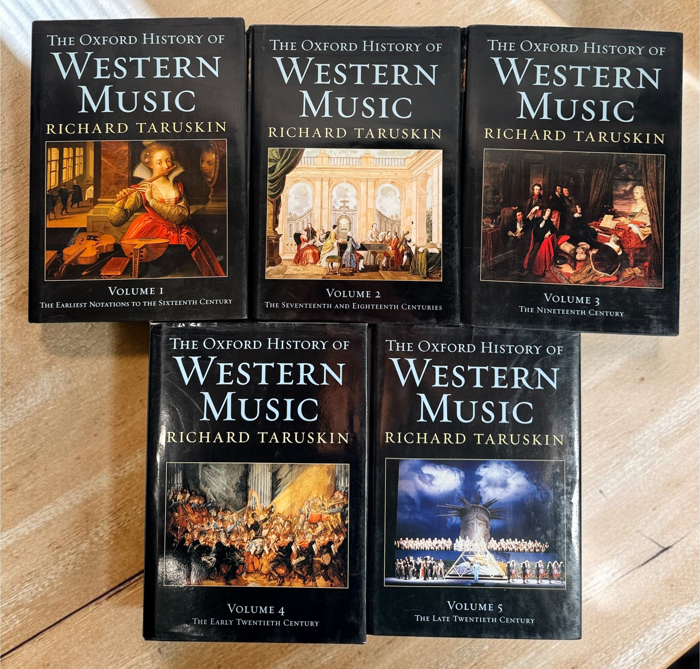 Richard Taruskin Oxford History of Western Music 2005 hardcover Volumes 1–5 set, published by Oxford University Press. Very good condition.