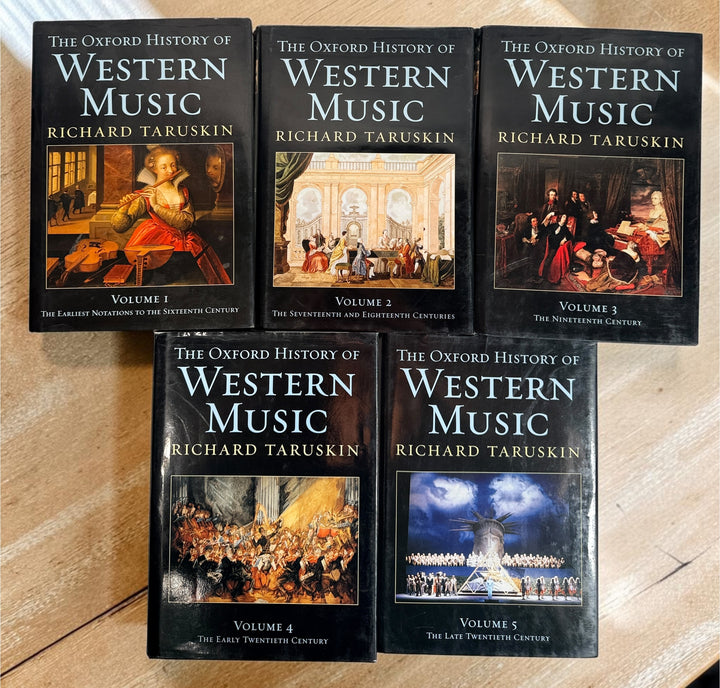 Richard Taruskin Oxford History of Western Music 2005 hardcover Volumes 1–5 set, published by Oxford University Press. Very good condition.