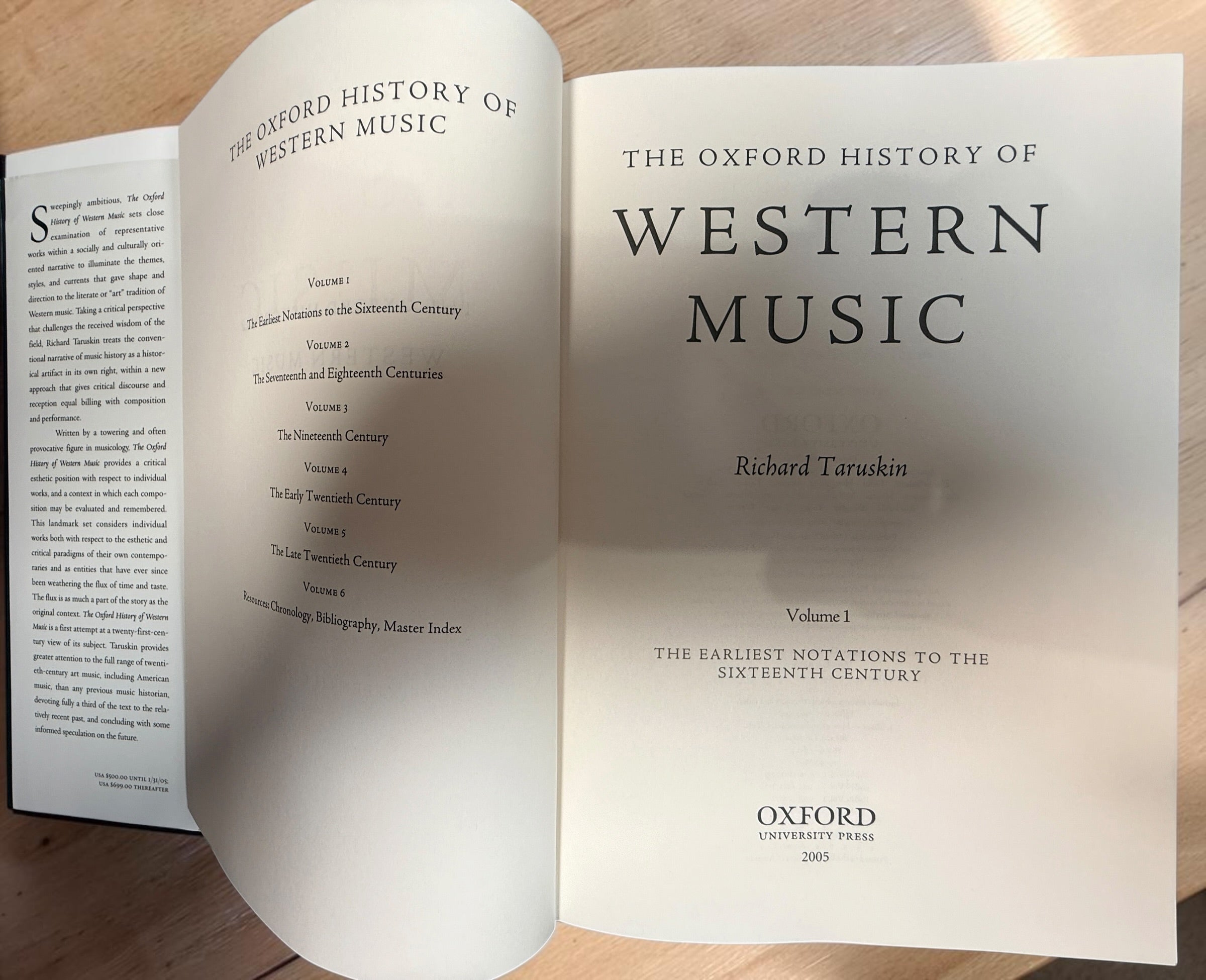 Richard Taruskin Oxford History of Western Music 2005 hardcover Volumes 1–5 set, published by Oxford University Press. Very good condition.