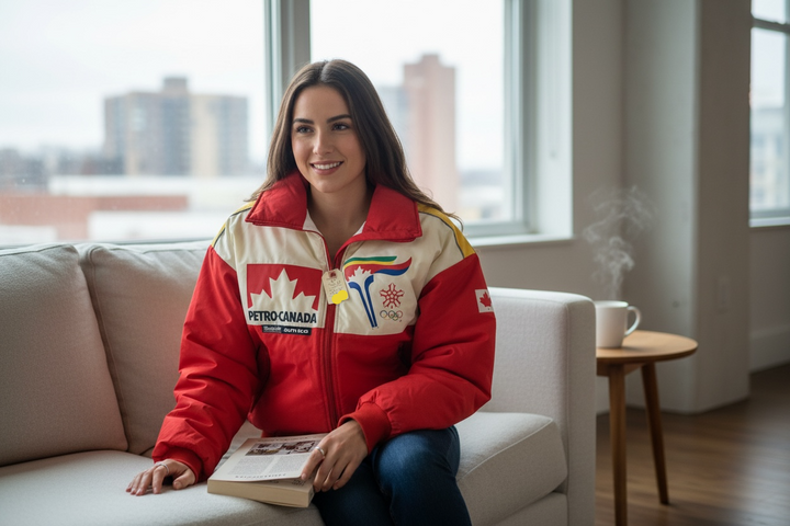 1988 Calgary Olympic Sun Ice Canada ski suit with Petro-Canada sponsor logos. Jacket + pants ML. Collectible retro ski gear, rare Canadian Olympic set.