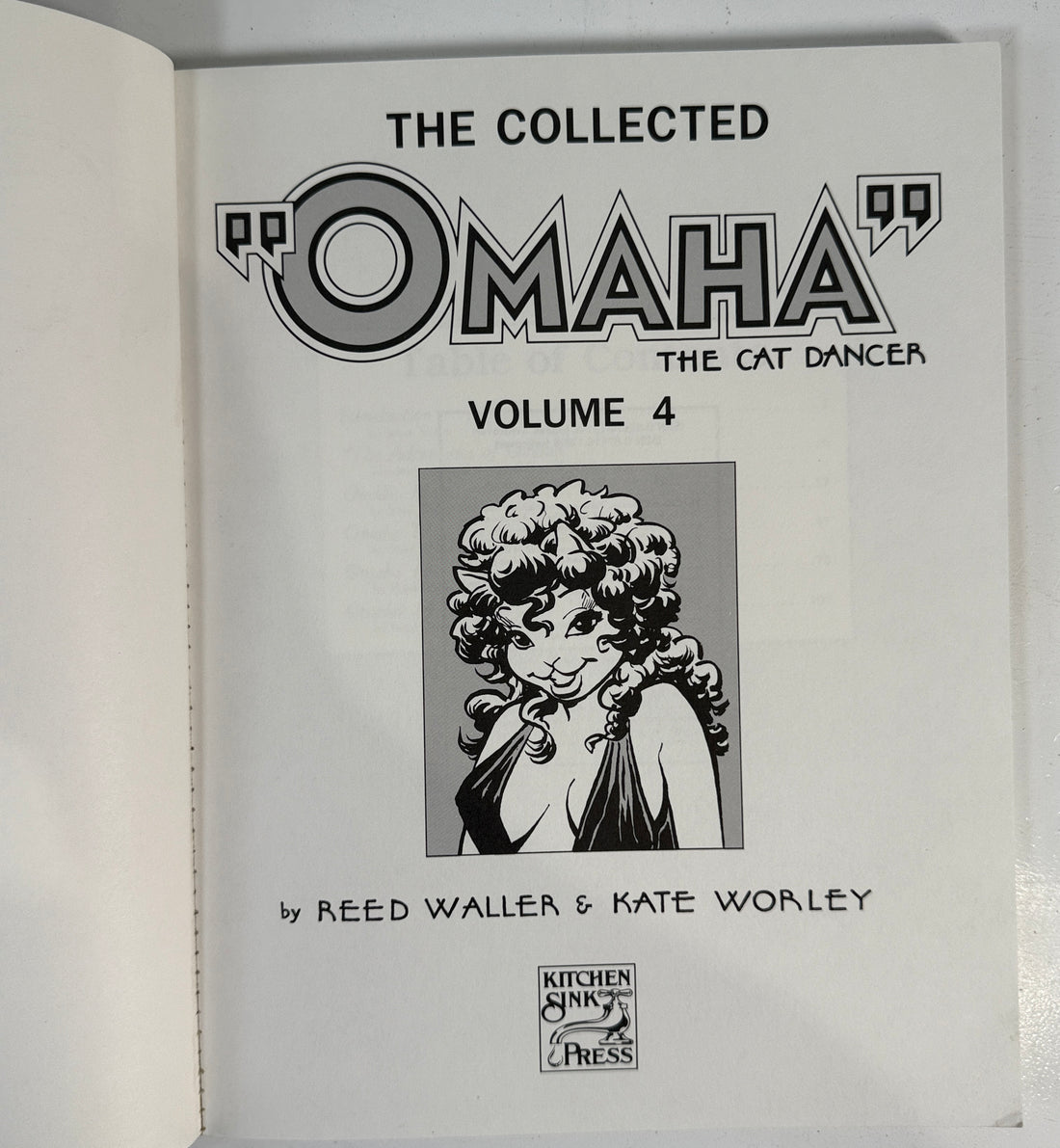Book titled 'The Collected Omaha: The Cat Dancer' Volume 4 by Reed Waller & Kate Worley on a white background.