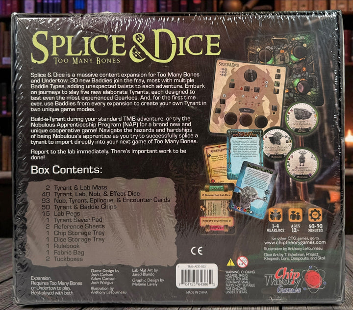 Sealed Too Many Bones Splice and Dice expansion. Hard to find CTG title with new Tyrants and dice modes. Collector condition. Ships from Montreal.