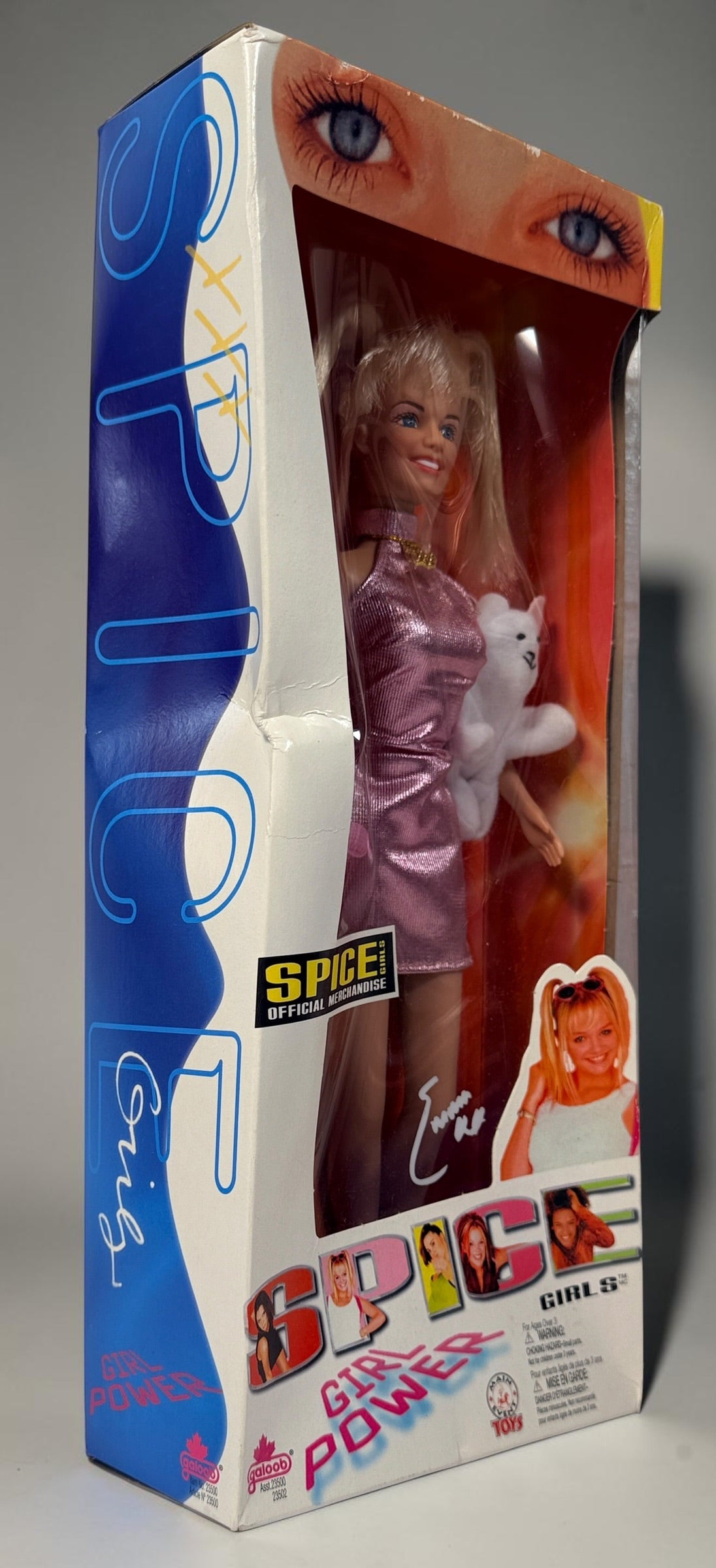 1997 Galoob Spice Girls Emma Bunton Baby Spice Girl Power doll in original box with pink microphone and plush bear. Vintage 1990s collectible.
