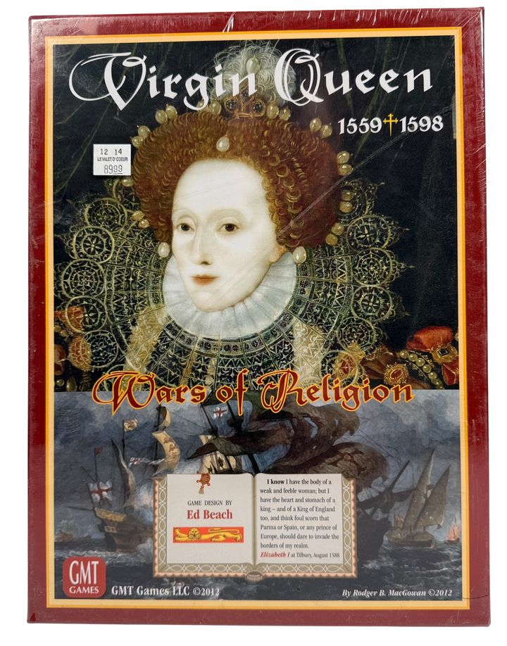 Sealed GMT Games Virgin Queen Wars of Religion 1559–1598. Classic Ed Beach card driven grand strategy wargame. Collector condition.
