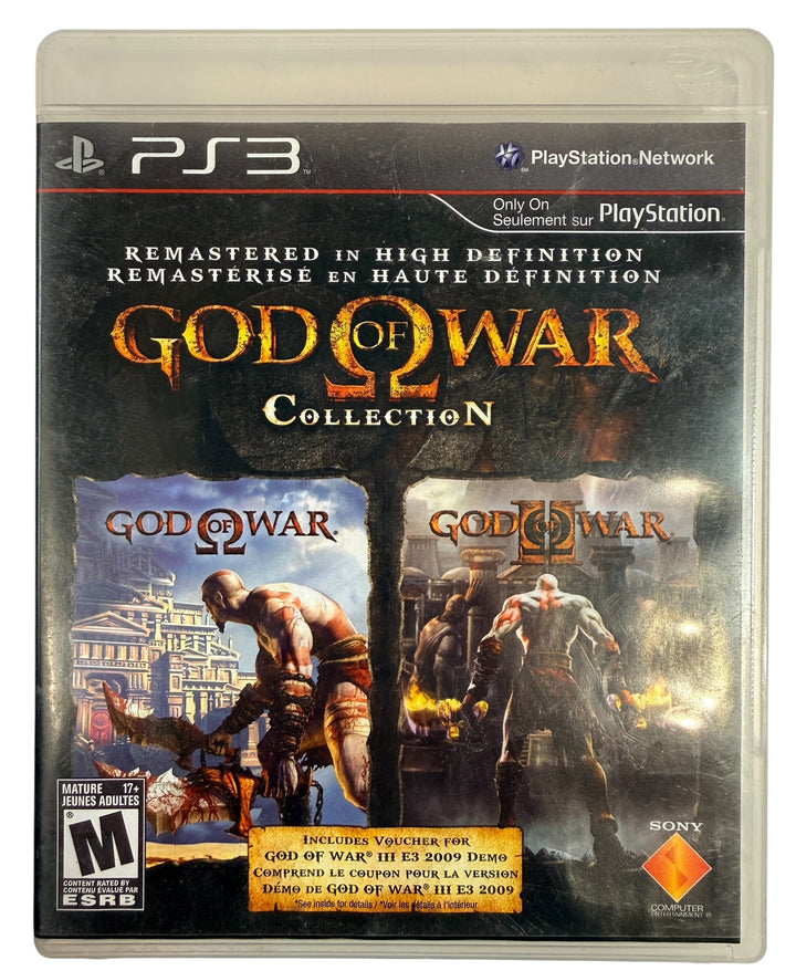 God of War Collection for PS3, complete in case with manual. Remastered God of War I and II on Blu-ray. Clean condition, ships fast from Montreal.
