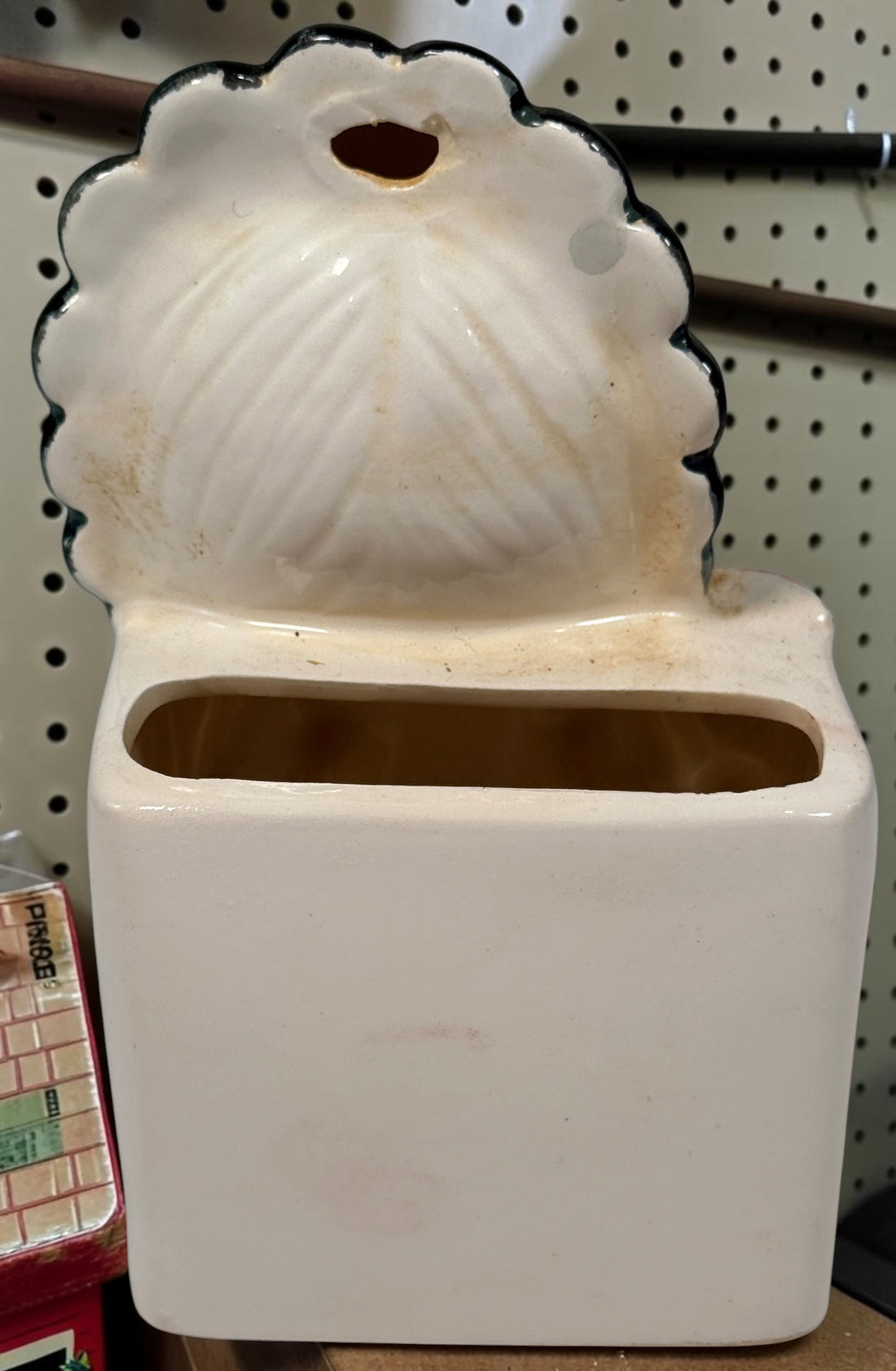 Vintage 1950s Japanese ceramic figural child wall pocket planter with colorful hand-painted decoration, cactus details and original Japan mark.