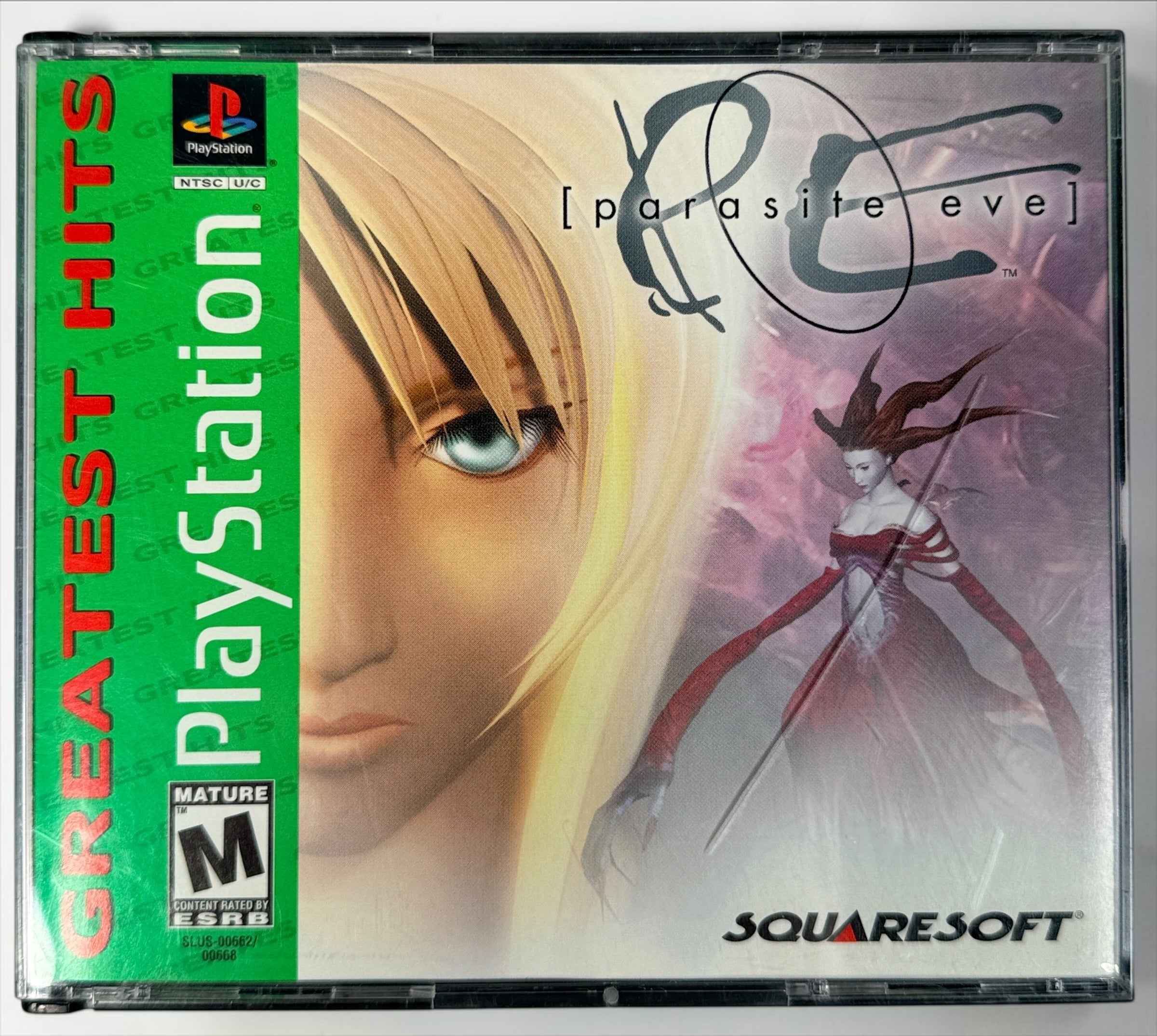 1999 Parasite Eve Greatest Hits for PS1 with both discs, manual and case. Classic Squaresoft survival-horror RPG. NTSC-U/C.
