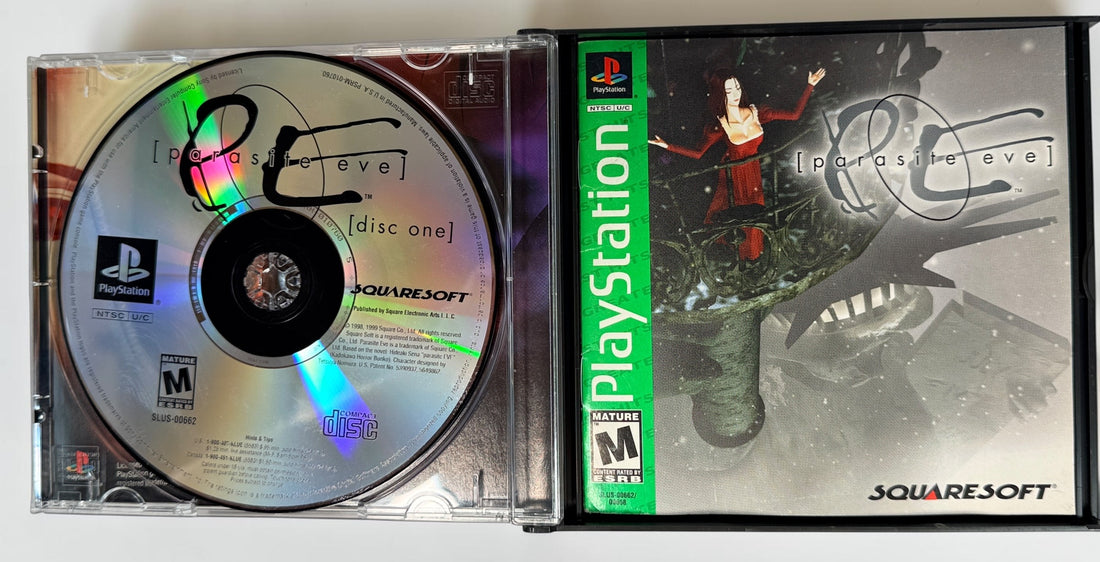 1999 Parasite Eve Greatest Hits for PS1 with both discs, manual and case. Classic Squaresoft survival-horror RPG. NTSC-U/C.