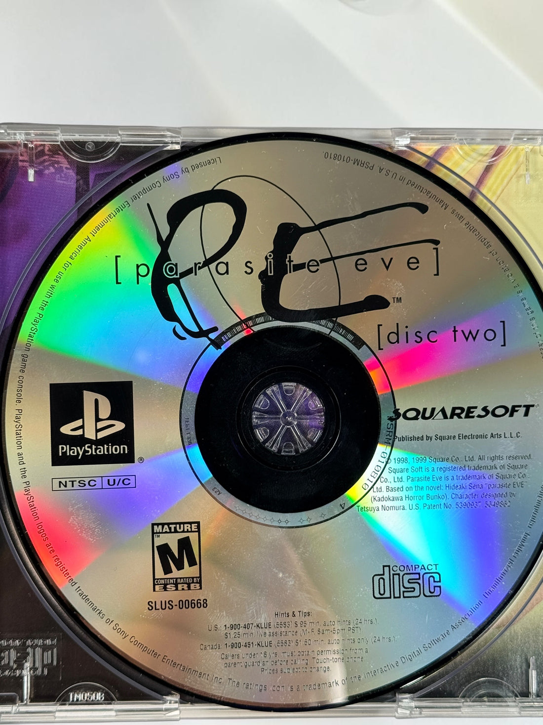 1999 Parasite Eve Greatest Hits for PS1 with both discs, manual and case. Classic Squaresoft survival-horror RPG. NTSC-U/C.
