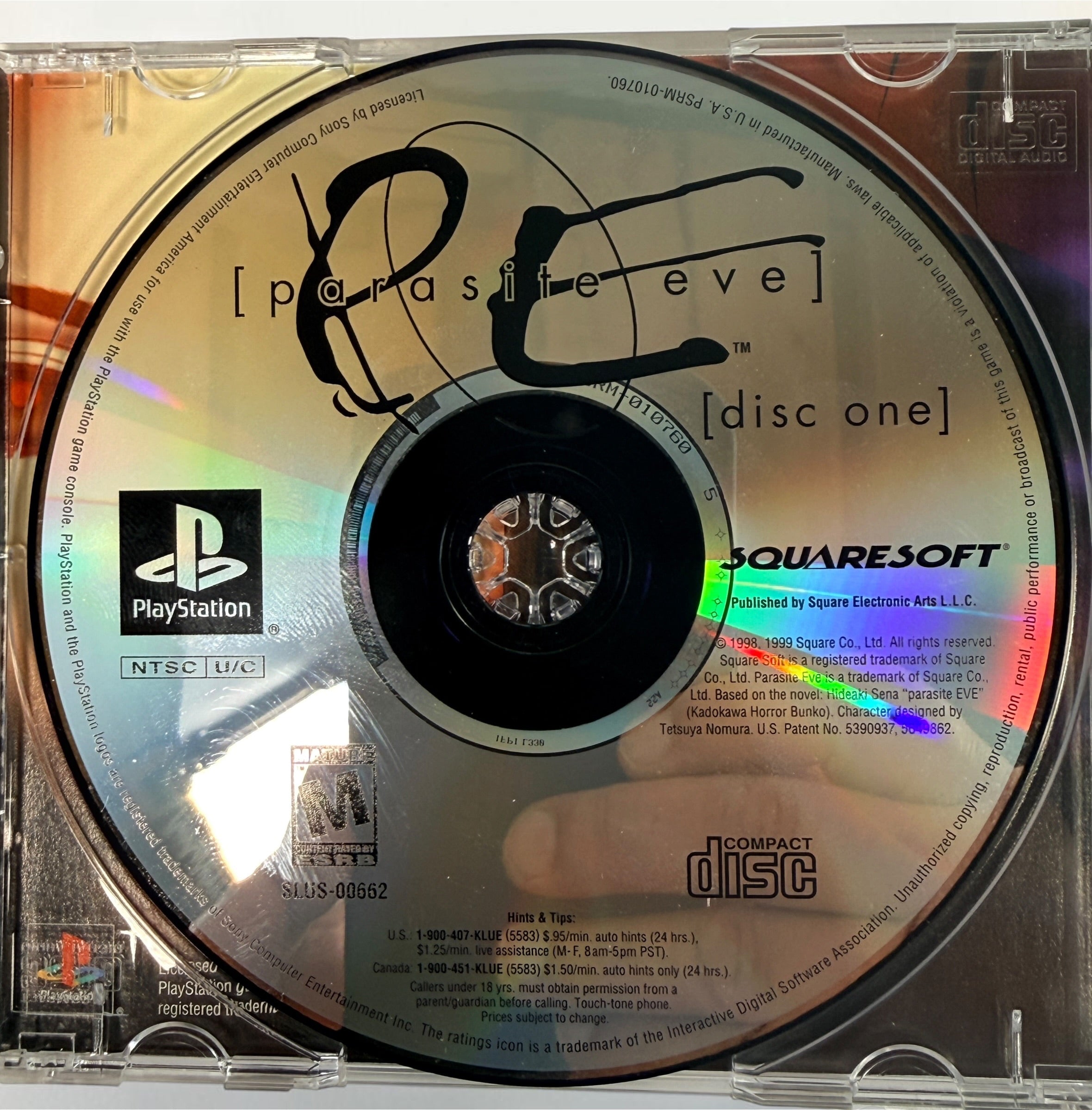 1999 Parasite Eve Greatest Hits for PS1 with both discs, manual and case. Classic Squaresoft survival-horror RPG. NTSC-U/C.