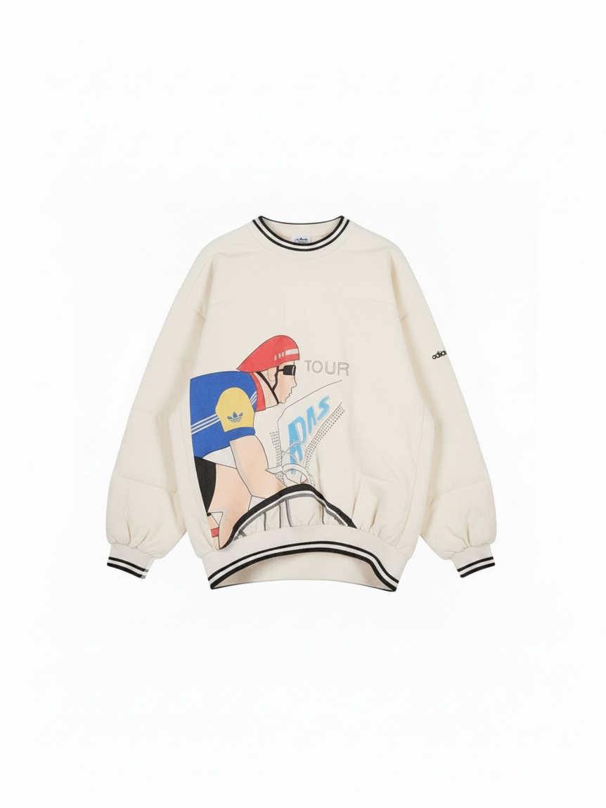 Sweat-shirt vintage des années 80 Adidas, motif cyclisme, taille L.